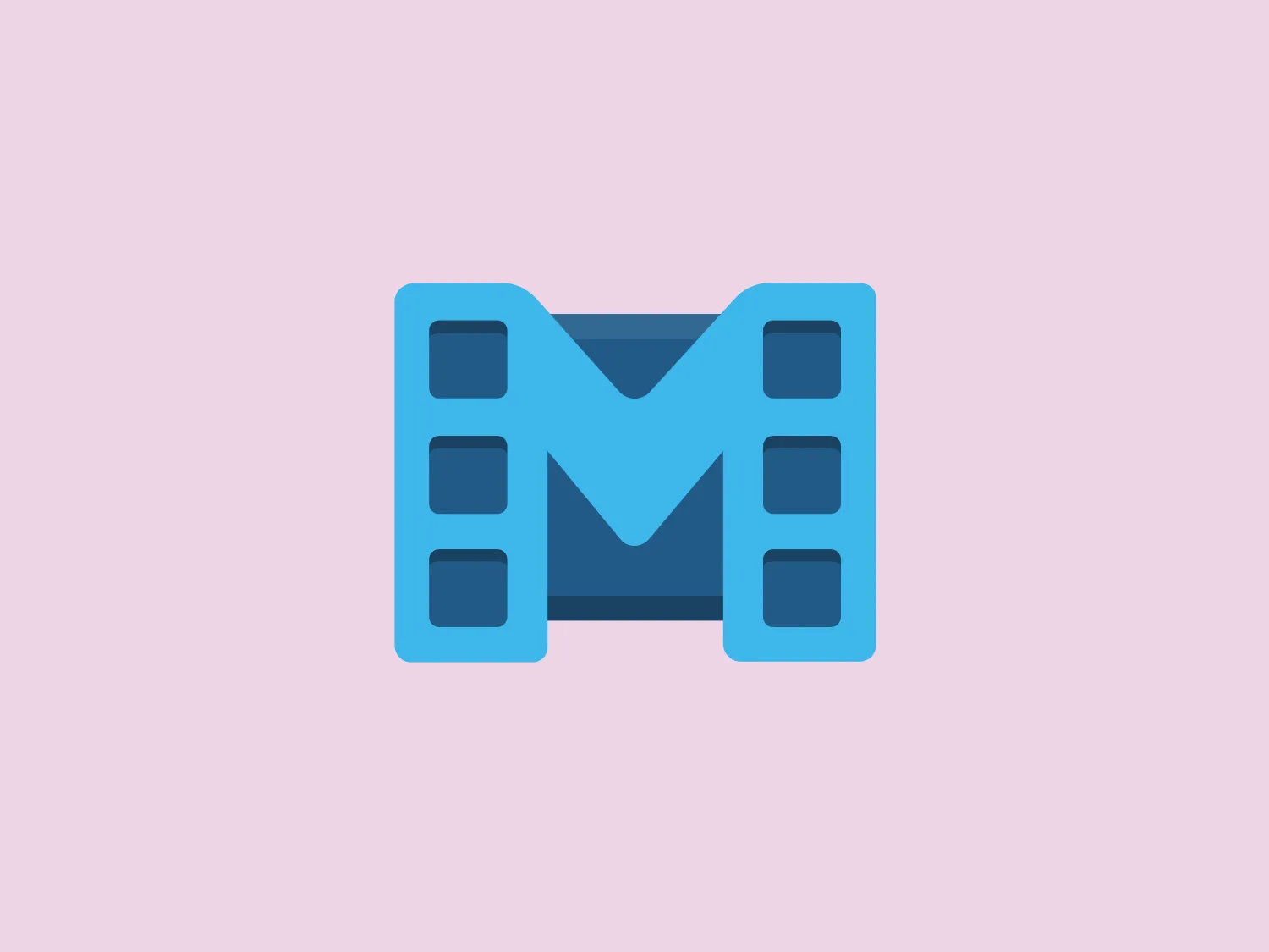 The Mogr logo features a stylized letter 'M' with a modern, geometric design. The 'M' is composed of a lighter blue central piece with darker blue rectangular blocks on each side, resembling building blocks or steps leading up to the central peak. The design has a clean, flat aesthetic with no gradients or shadows, giving it a crisp and professional look. The symmetry of the logo suggests stability and balance. For this logo, a background color that is soft and provides sufficient contrast without overwhelming the logo would be ideal. Considering the cool tones of the blue logo, a complementary pastel background would be fitting.
