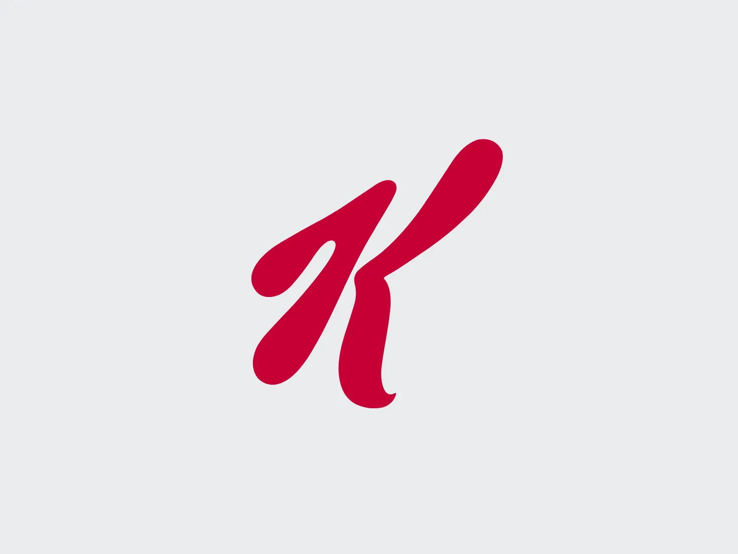 The Kelloggs logo is a stylized letter "K," rendered in a vibrant, solid pink/magenta color. Its design is fluid and modern, with smooth, flowing lines and tapered ends that suggest speed and dynamism. The "K" seems calligraphic, with characteristics reminiscent of a brush stroke or a signature. The design aesthetic is sleek and minimalist, appealing to contemporary sensibilities while maintaining a sense of individuality and flair. Given its color and design, a contrasting yet subtle background color would complement it well.