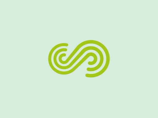 This logo for Suez showcases a stylized infinity symbol, formed by two continuous lines that loop to create a horizontal figure-eight. The design incorporates varying line widths to convey movement and depth, with the lines flowing seamlessly into one another. The vibrant shade of green with a gradient gives the logo an organic and dynamic feel. With a modern aesthetic, it conveys connectivity, continuity, and sustainability, making it stand out against a subtle background.