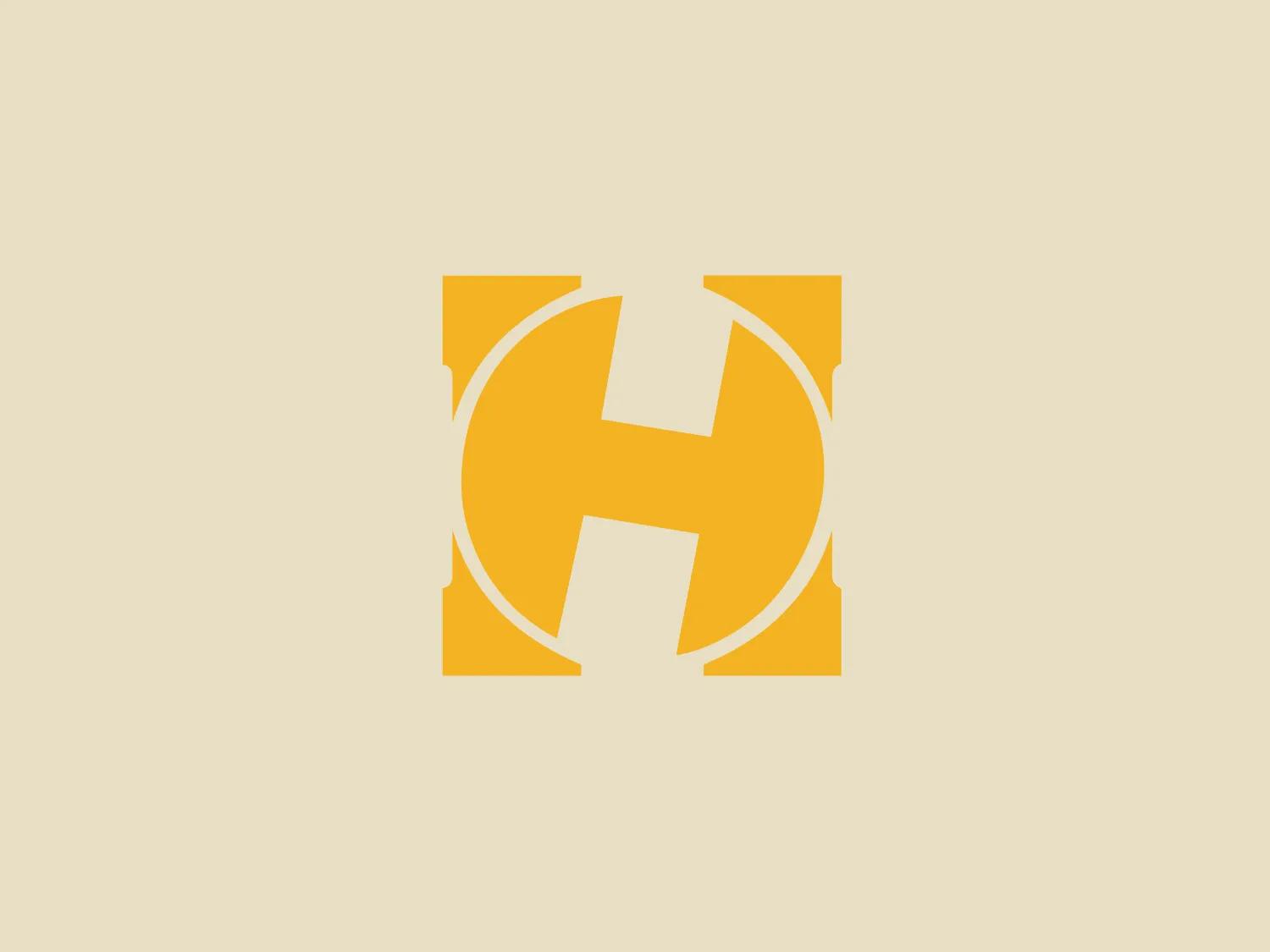 The Hercules Stands logo showcases a modern and dynamic design with a vibrant yellow letter 'H' at the center, surrounded by a geometric motif resembling an angular bracket. The sharp angles and smooth curves of the letter create a sleek and energetic look, while the clever use of negative space integrates it seamlessly into the surrounding motif. This logo exudes innovation and forward-thinking, perfect for the brand's contemporary image.
