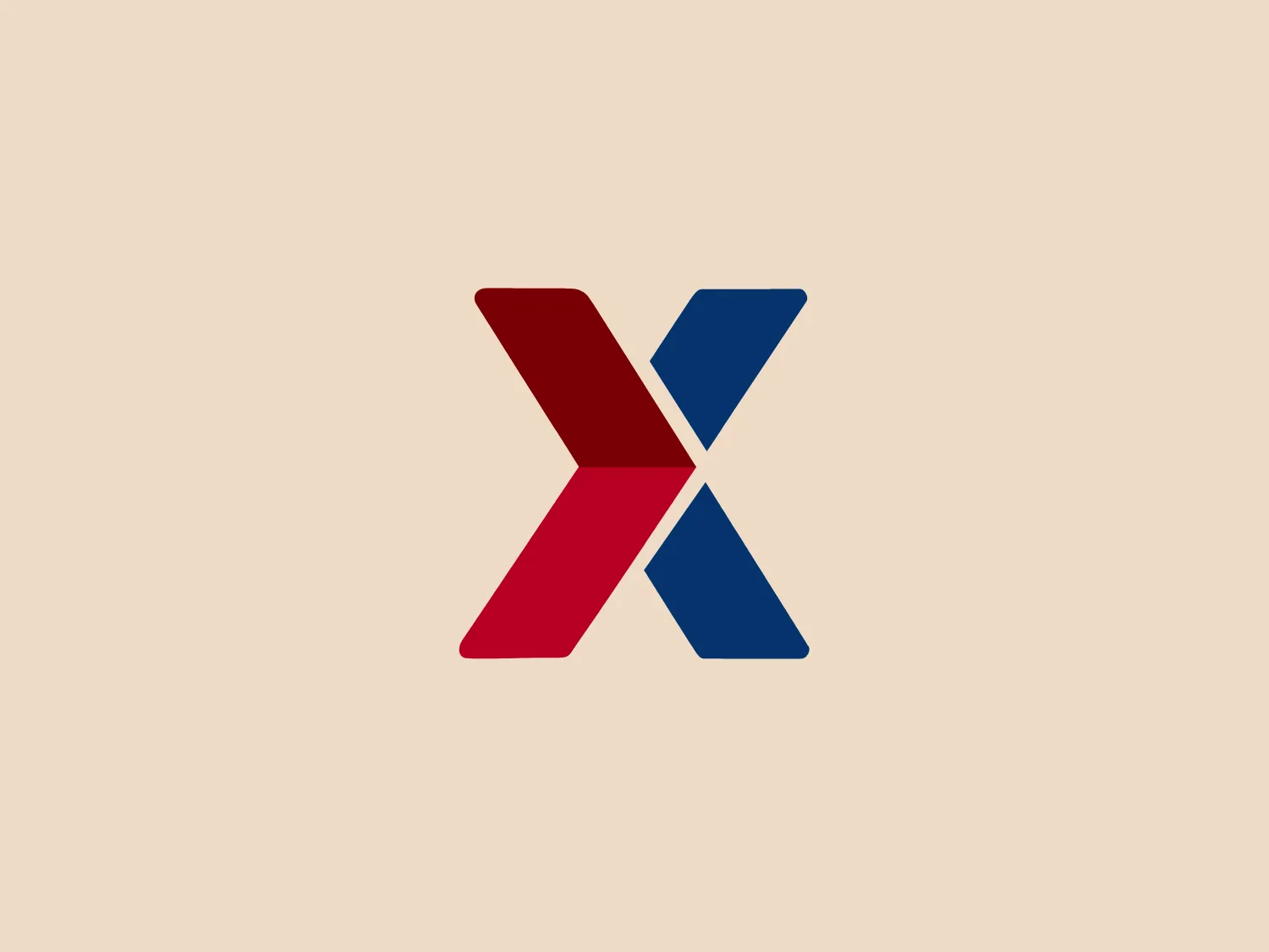 The Exchange logo showcases a contemporary and sleek interpretation of the letter "X". Two chevron or arrow shapes in deep red (#C1272D) and rich blue (#003366) overlap to form the X, evoking a sense of connectivity and equilibrium. The intersection of the red and blue creates a darker shade in the center. The sharp angles and vibrant colors convey a sense of dynamism and creativity. Hexcode: #E5E7D0