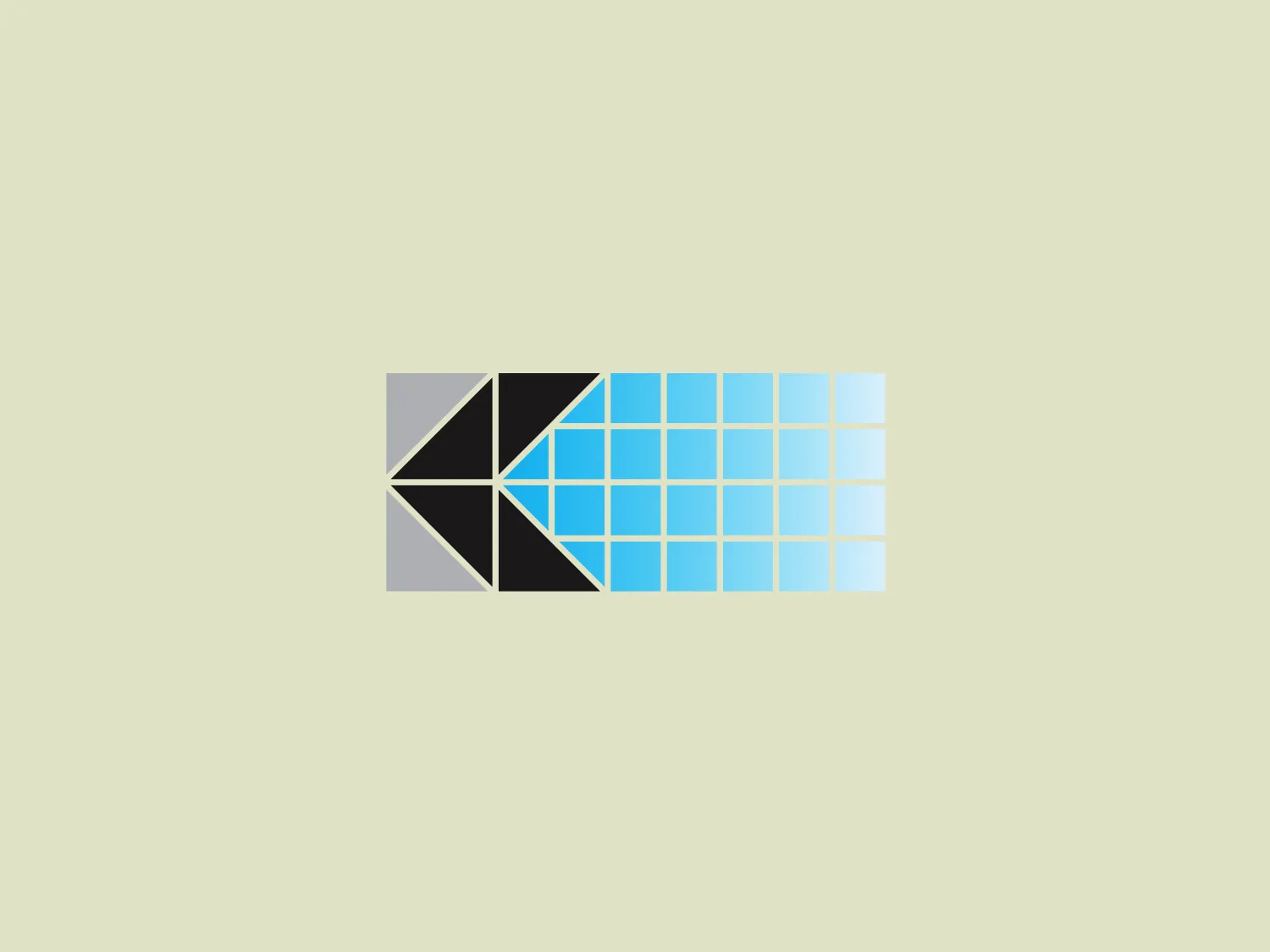 The logo of KOSGEB features a dynamic geometrical design consisting of two parts. On the left is an abstract arrow-like shape composed of triangular segments in shades of dark grey and black, which suggests forward movement or progress. The right side displays a grid of squares in varying shades of blue, from light to a more vibrant cyan, creating a pixelated gradient effect that transitions from the arrow, symbolizing digitization or technology. The contrast between the structured, monochromatic left side and the bright, detailed right side gives the logo a balanced yet energetic and modern feel.