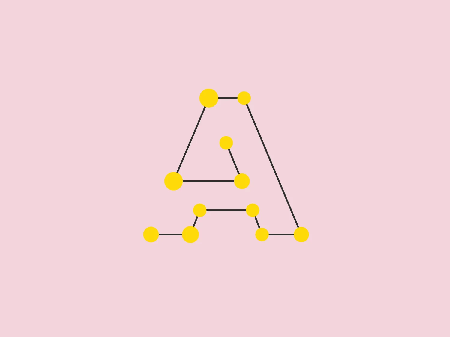 The Starry Light logo features a minimalist, geometric design that forms an abstract representation of the letter "A". Composed of a series of bold yellow circles connected by thin black lines, it resembles a stylized node-based or molecular structure, creating a modern and scientific vibe. The circles are of a uniform size, and the lines are carefully placed to maintain symmetrical balance. This clean, simple logo would stand out against a muted background that doesn't compete with the vibrant yellow.