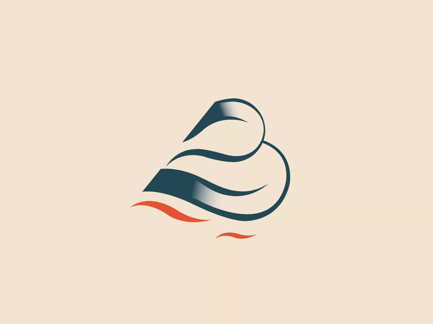 The logo presents a predominantly cool color palette with shades of dark and lighter blue that suggest motion or fluidity. The lines create an impression of a dynamic shape, almost like a stylized "S" or a river with waves, with an additional touch of warmth introduced by a small, understated accent in coral red at the base. The overall design has a modern and sleek feel, with a sense of elegance and movement encapsulated within its minimalist aesthetic.