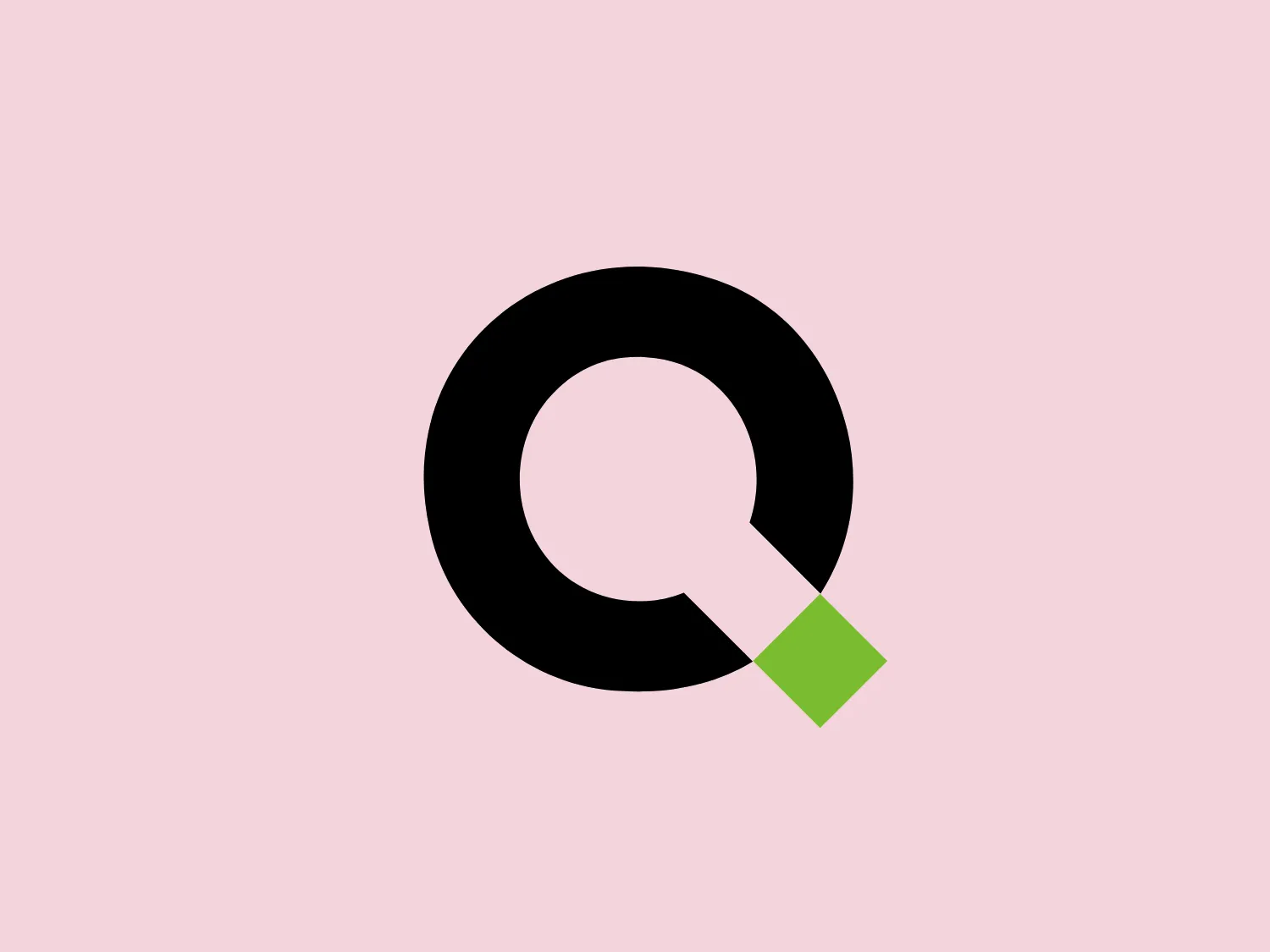 The IseeQ logo showcases a bold, uppercase "Q" with a minimalist design. The predominantly black "Q" has a geometric, modern aesthetic, with a unique feature being the simple, flat green rectangle serving as the tail of the "Q". The green accent, aligned to the bottom-right part of the letter, introduces a sense of dynamism and suggests forward motion or progress.