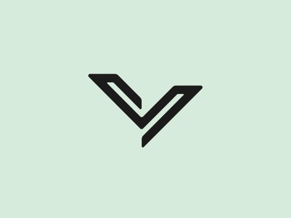 The cdmv logo is a stylized, abstract representation of a bird in flight. It features two black, sleek, angular lines that meet at a sharp point on the bottom, suggesting the silhouette of a bird's wings in a downward stroke. The logo's geometry conveys a sense of motion and elegance, with the negative space between the wings enhancing the aerodynamic feel. Its striking simplicity makes it versatile and modern.