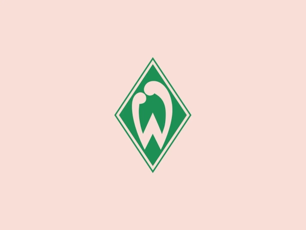 The Werder Bremen logo features a stylized representation of a tooth situated within a double-layered diamond shape. The tooth is centered, with a prominently curved root and slightly pointed crown, creating a visual associated with dental care or hygiene. It is white and contrasts with the green background of the diamond shapes, giving the logo a fresh and clean look. The inner diamond is solid green, and the outer diamond has a thinner outline in a darker green shade, adding dimension to the design. Both diamonds are rotated 45 degrees, creating a dynamic composition.