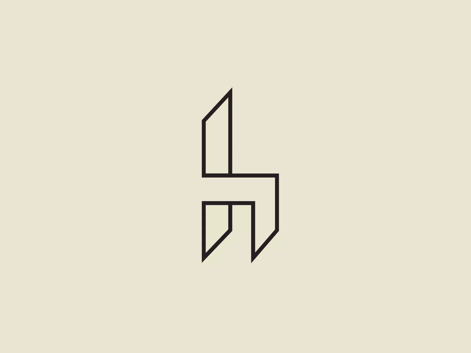 The business logo for Humaniti is an abstract geometric figure made up of interconnected lines forming a shape that resembles a combination of the letters "H" and "B," created using negative space. It features bold, black outlines against a white background, providing a modern and simplistic aesthetic. The use of sharp angles and asymmetry gives it a dynamic and somewhat digital feel, suggesting innovation and cutting-edge design.