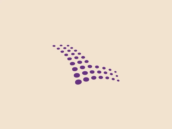 The Leap Wireless logo features a series of purple dots converging to form the abstract shape of a checkmark. The dots vary in size, with larger dots at the terminus of the checkmark and decreasing in size as they follow the swooping curve upward and to the right, simulating a sense of motion and progression. The design implies dynamism and positive progression, with the checkmark traditionally signifying completion or approval. The uniform purple color gives the logo a sense of coherence and simplicity, contrasting with the playful nature of the dotted pattern. A light and neutral background would complement the logo's color without overwhelming it.