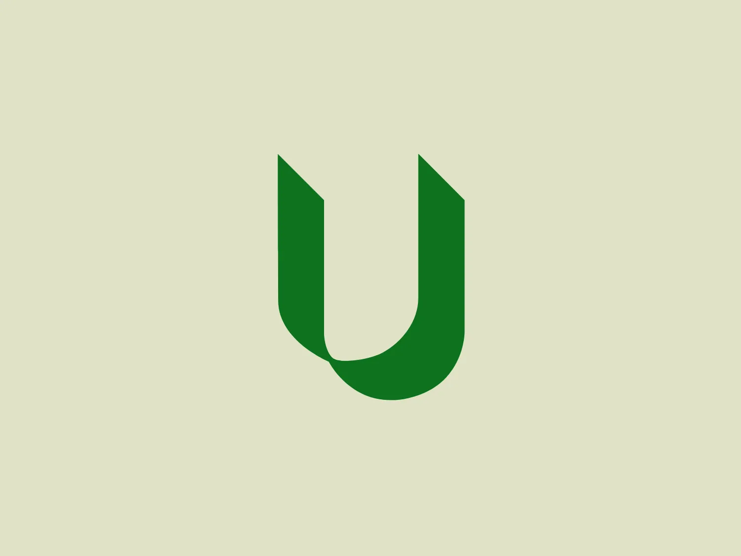The 'U Bank' logo presents a stylized letter 'U' with a bold and modern design. It consists of two identical, thick, vertical green bars that curve smoothly at the bottom to connect and form the base of the 'U'. The green color is vivid and suggests a connection to nature, growth, or sustainability. The simplicity of the design, with clean lines and the absence of additional embellishments, gives it a contemporary and professional appearance. This design would stand out clearly against a background that complements its minimalistic aesthetic.