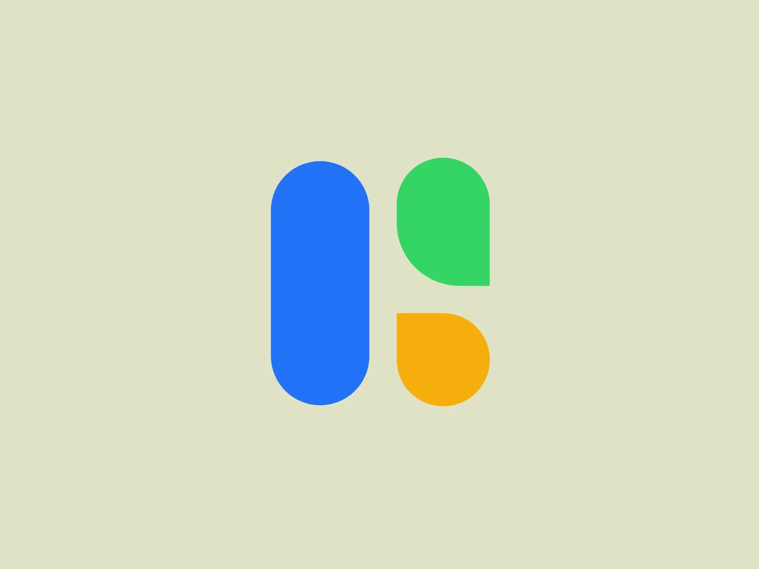 The Heurio logo features three simple geometric shapes with rounded corners: a vertical blue rectangle on the left, a half-circle in green on the top right, and a semi-oval or quarter-circle in yellow on the bottom right. These flat, unembellished shapes create a clean and uncluttered design, enhanced by vibrant primary colors. This logo has a playful and ordered feel, likely representing connectivity or unity due to the interlocking arrangement.