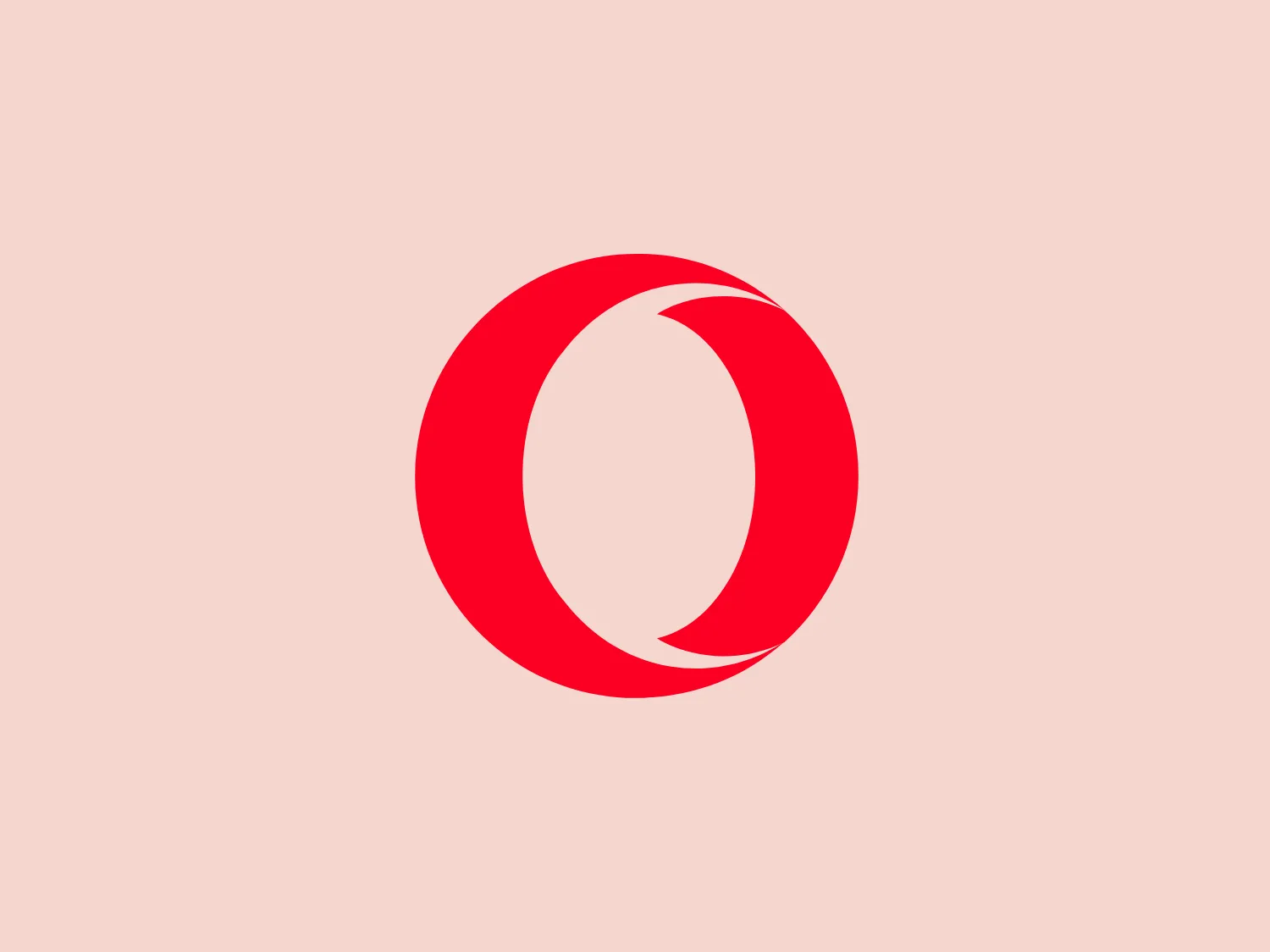 The Opera logo features a sleek and modern stylized red letter "O", conveying a dynamic and innovative vibe. The bold, saturated red color commands attention, and the open design of the "O" suggests agility and evolution. The uniform stroke of the letter is slightly thicker at the gap, accentuating the opening and contributing to the logo's overall sense of fluidity and openness.