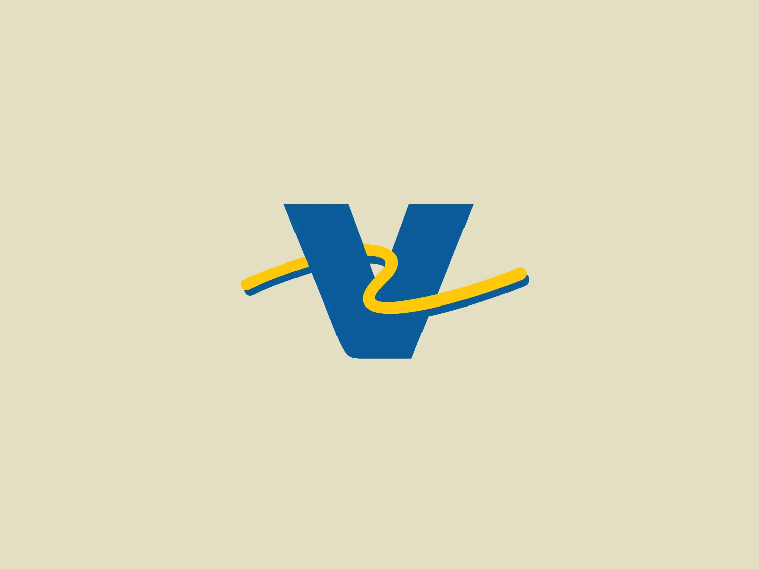 The Valero Energy logo features a stylized letter 'V' in a bold and saturated blue color with a dynamic yellow swoosh cutting through its middle. The 'V' is designed with sharp angles conveying a sense of modernity and forward motion, while the yellow swoosh adds a contrasting pop of energy, giving the impression of speed or activity. The overall design aesthetic is contemporary and vibrant, suggestive of dynamism and innovation. Considering the colors used in the Valero Energy logo, a neutral yet warm background color would complement it well.