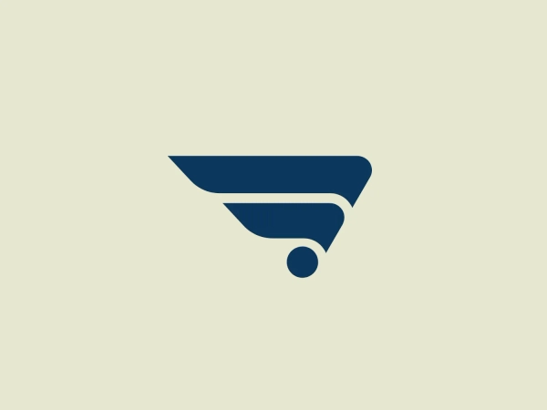 The Deliverr logo is a minimalist design in a single dark blue color. It features a solid, triangular upper element with a convex curve on its bottom side, tapering down into a smaller shape resembling an inverted teardrop or a comma. Below this, a round dot element balances the composition, suggesting a sense of suspension or a focal point. The overall design is sleek, modern, and appears dynamic, with the visual flow guiding the eye from the broad top to the pinpoint bottom.