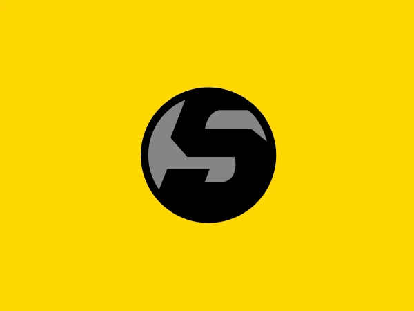 What catches our eye is the modern and dynamic "S" letter with sharp angles in vivid yellow against a black circular background, creating a striking contrast.