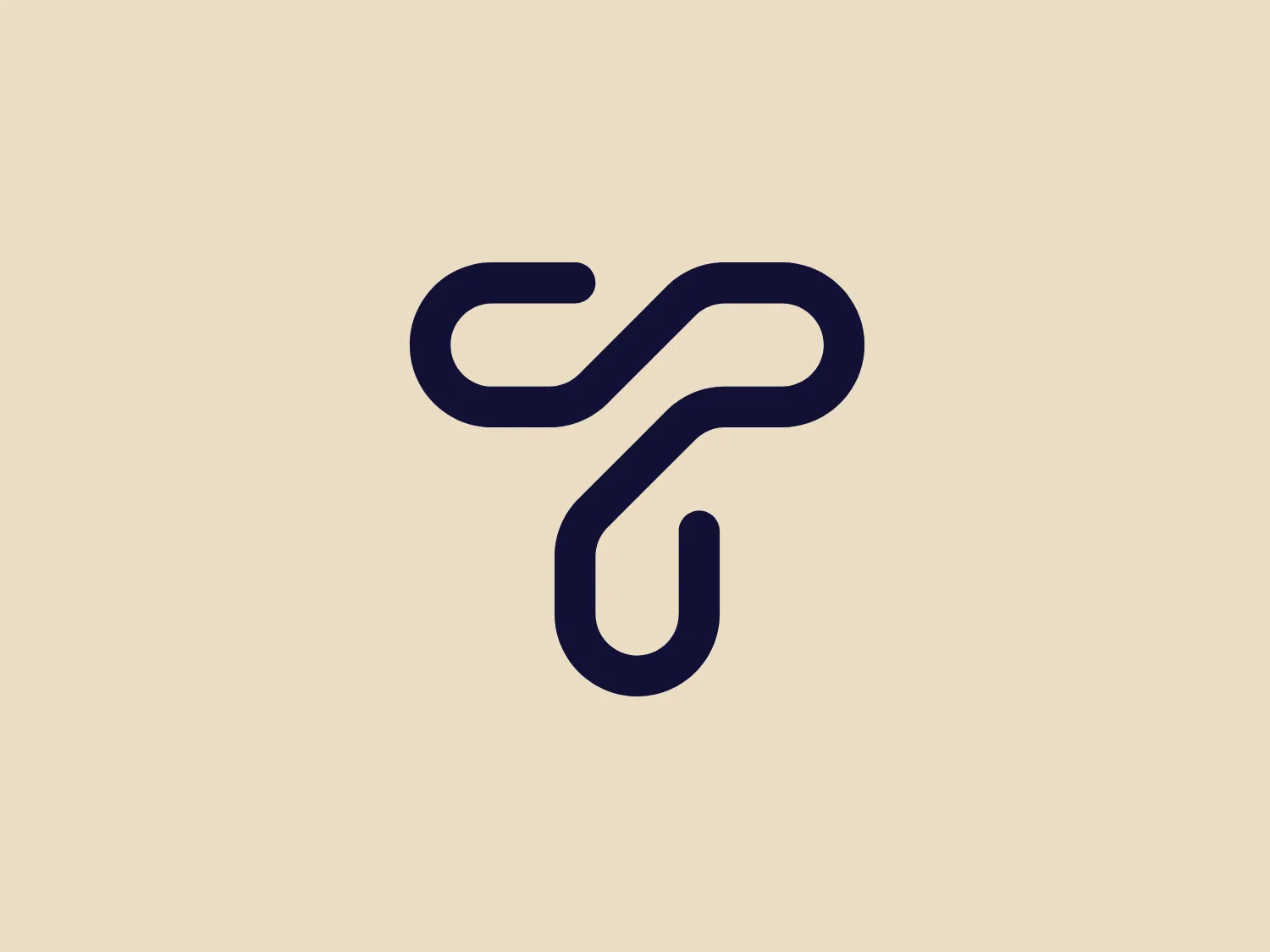 The Traa Druck logo features a modern, minimalist design, consisting of a stylized abstract shape reminiscent of a looping ribbon or a flowing river. The design is composed of a single continuous line that twists and curves in a fluid, dynamic manner, creating a sense of motion and connectivity. Its sleek and curvaceous form is rendered in a deep blue color, which adds to the logo's professional and contemporary feel. The design is clean and uncluttered, easily adaptable for various branding purposes, and would stand out for its elegance and simplicity.