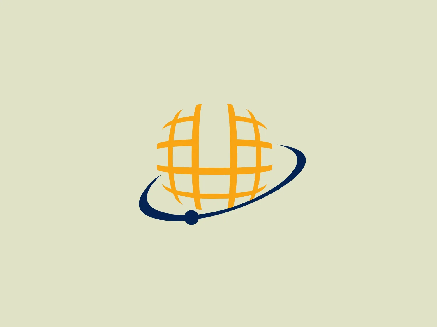 The Uninter logo features a stylized globe with latitude and longitude lines in bright golden yellow, suggesting connectivity and worldwide reach. A graceful, dark blue swoosh encircles the globe, representing movement and global coverage. The overall design aesthetic is sleek and modern with a minimalistic approach, conveying a sense of innovation and professionalism in international endeavors. The contrast between the deep blue and vibrant yellow creates a dynamic visual impact.