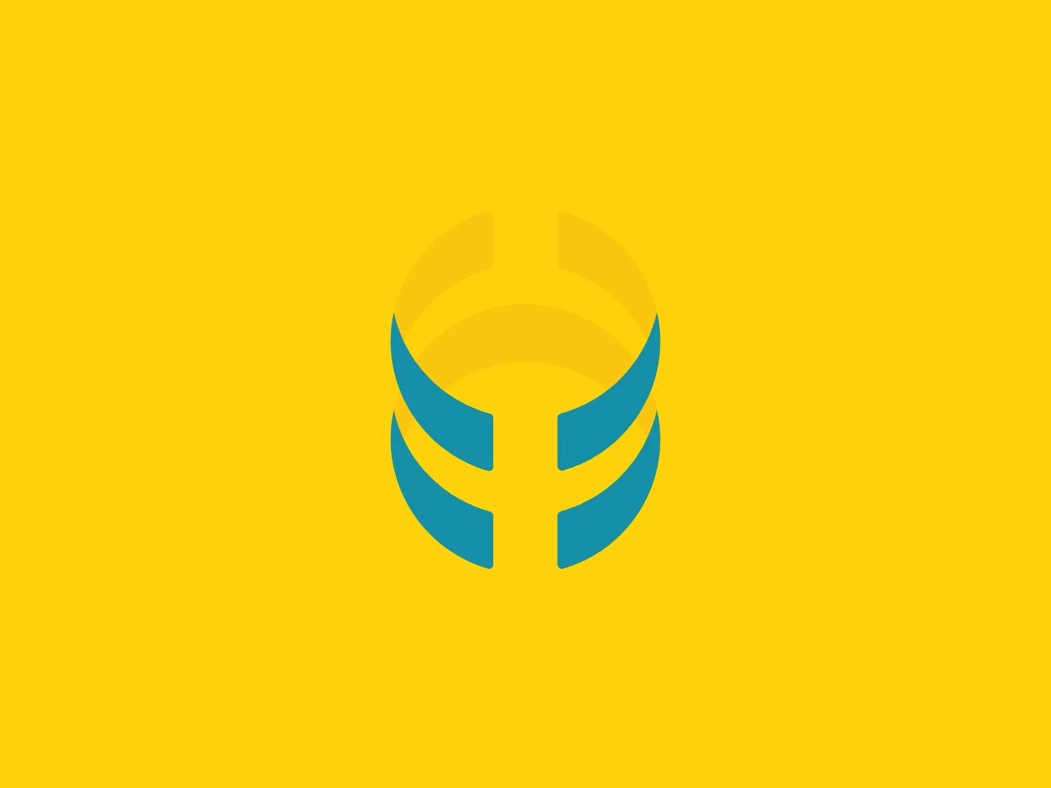 The logo presented for iiPay is a stylized, abstract emblem composed of geometric shapes. It features three dimensional-looking semicircular arcs that interlock, resembling a spherical structure viewed from a three-quarter perspective. The color palette is simple, using dual tones—a bright yellow (#FFD700) and a deep teal (#008080). These bold colors contrast sharply and create a sense of dynamism and professionalism in the design. The use of negative space within and between the arcs adds to the logo's modern and sleek aesthetic. It conveys a sense of connectivity, unity, and technological advancement.