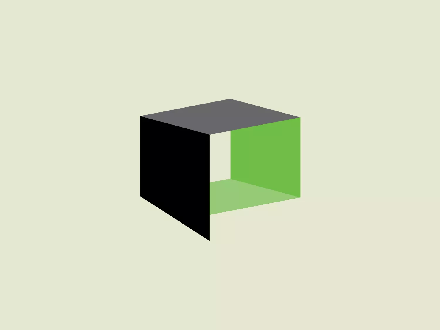 The PhotoShelter logo features a stylized three-dimensional cube with a modern and minimalist design. The cube is composed of three visible faces, with the left face in black, the top face in dark grey, and the right face in a vibrant green. The edges are sharply defined, giving it a clean and professional look. The cube appears to be casting a subtle shadow to the right and below, suggesting light coming from the top left. The use of contrasting colors enhances the 3D effect and draws attention to the green face, potentially symbolizing growth or eco-friendliness.