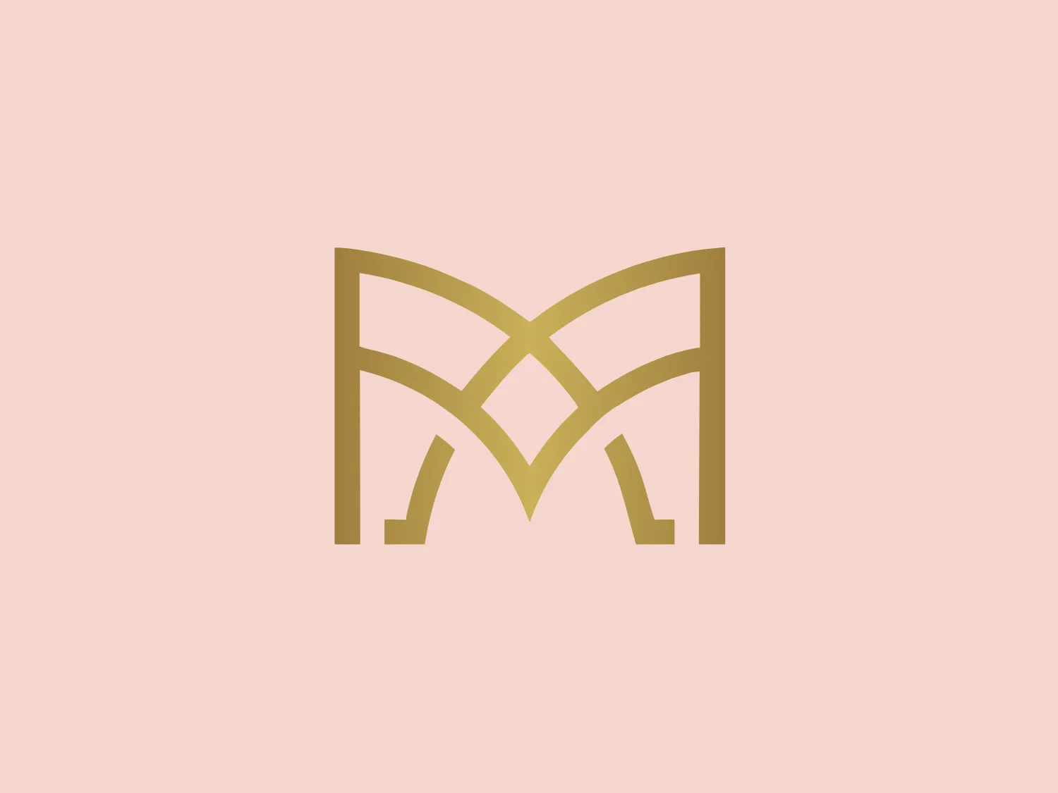 The Mia d’ora logo features a stylized, geometric design consisting of four angular elements that intersect to form a cohesive structure reminiscent of an abstract letter 'M'. Crafted in a sleek, single gold tone, it suggests luxury or high quality. The simplicity of its lines and the symmetrical balance convey a modern and professional aesthetic, while the negative space within and around the elements contributes to its visual impact. It has a dynamic yet sturdy appearance, which could be well-suited for a variety of brand identities.