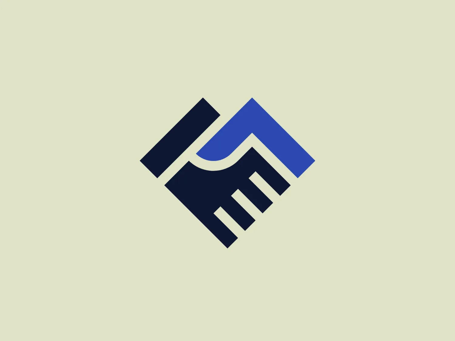 The Mittanbud logo features a bold, abstract geometric design comprising two intertwining elements. One element is a deep navy-blue color, creating a strong vertical presence with a staircase-like pattern on the right side, giving a sense of progression or growth. The interlocking piece is a lighter shade of blue, suggesting a bridge or an arch over the darker element, which adds depth and a sense of shelter or support to the component below. The two pieces form a hexagonal shape when combined, representing stability and efficiency. The overall aesthetic is modern, professional, and suggests strength and partnership.
