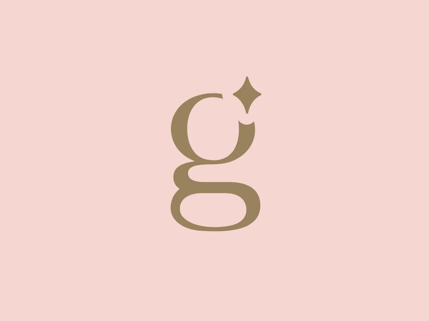 The business logo for Glow Bar is a stylized, modern design portraying the lowercase letter 'g'. The design is fluid and continuous, with a bold, looping structure. The logo is a warm, pale gold color, conveying luxury and elegance, with a glossy finish for a premium feel. A small, five-pointed star sits above the upper curve of the 'g,' suggesting excellence or a premium grade.