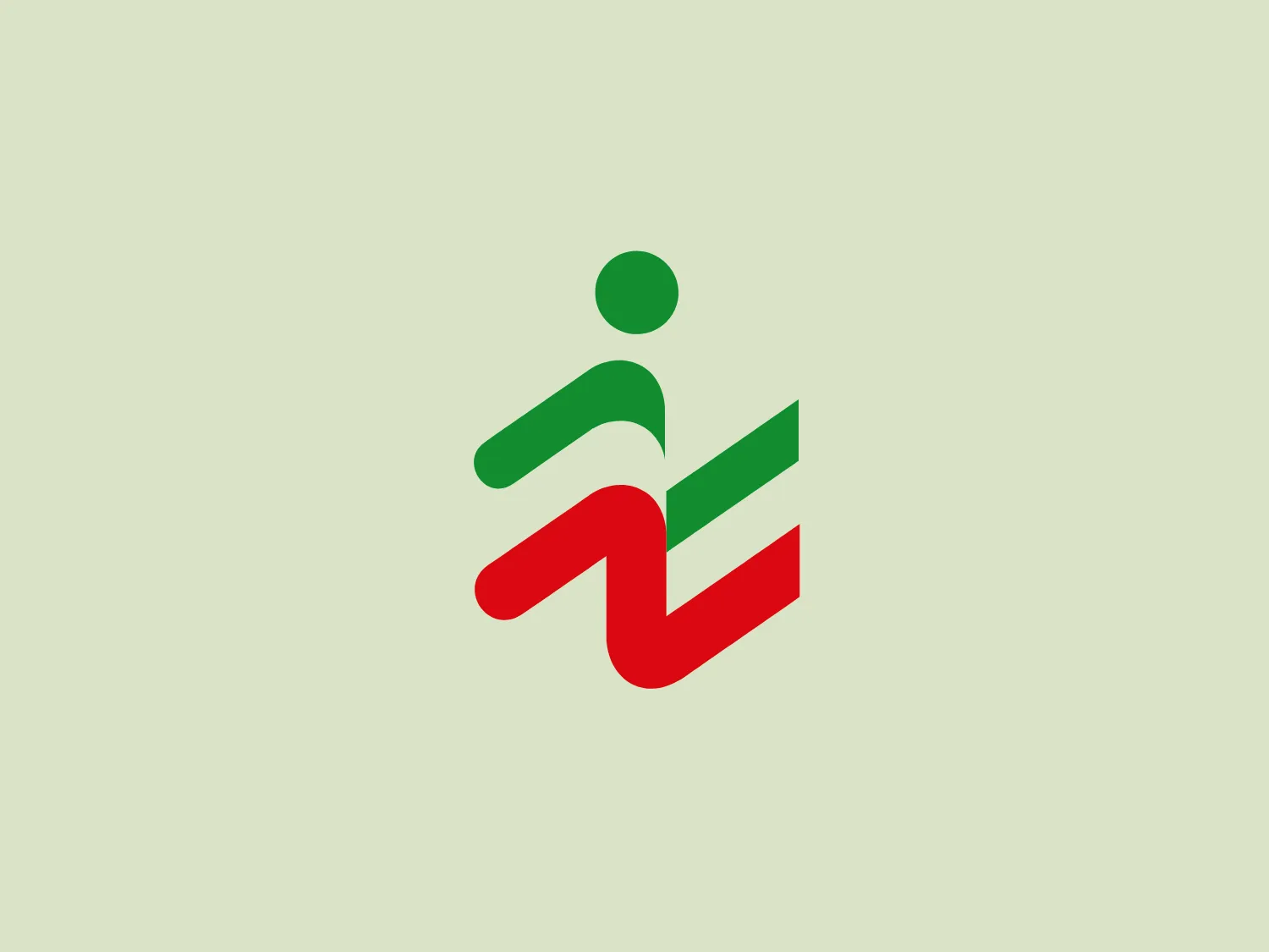 The Italian Chamber of Commerce Peru logo depicts a stylized figure in motion, comprised of three bold swooshes that imply movement and fluidity. The top swoosh, representing the head, is in a vibrant shade of lime green. Following this are two swooshes that intertwine, representing the body and limbs, in a dynamic stance - one in a medium green and the other in a bright red. Overall, the logo conveys energy, action, and a sense of progress, with a modern and simplistic aesthetic. The smooth curves of the design are pleasing to the eye and suggest agility and speed.