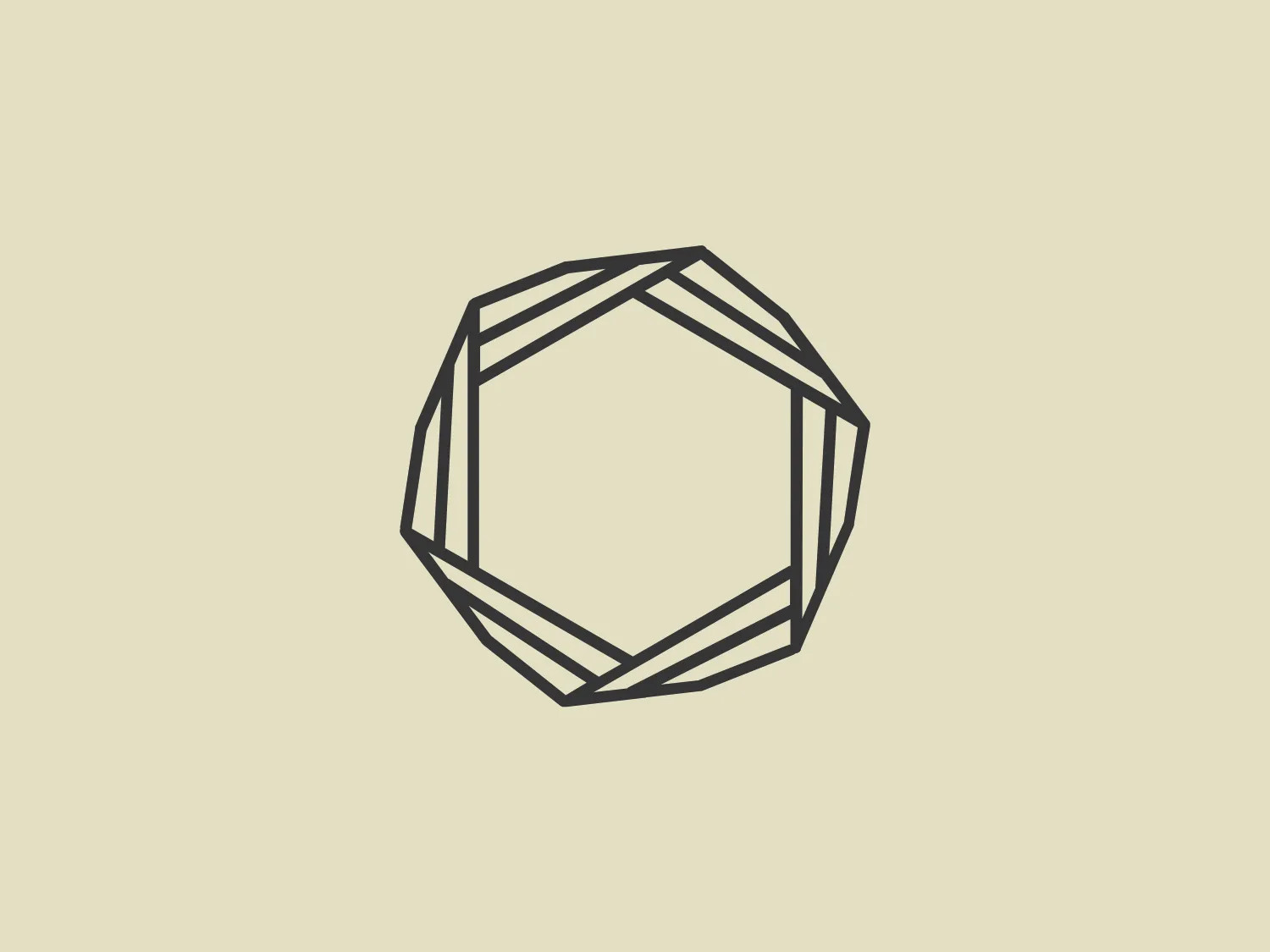 The Omnia logo is a geometric design featuring a stylized polygon that resembles a modified octagon with angular indentations, creating an abstract, faceted appearance reminiscent of a gem or crystal structure. The logo is monochromatic, utilizing only shades of gray or black, resulting in a sleek, modern aesthetic. The lines vary in thickness, lending a dynamic and three-dimensional quality to the design. This contemporary logo would stand out effectively against a subtle background.