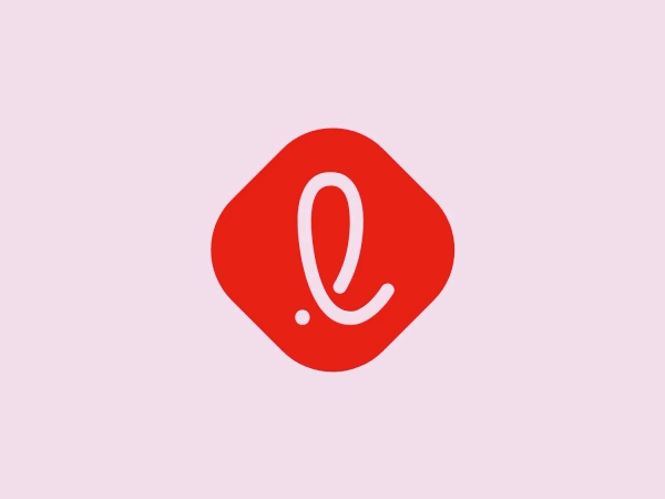 What we like: The Lotte Group logo features a stylized, abstract design primarily in a vivid shade of red, with a lowercase letter 'e' drawn with smooth, curving lines that convey a sense of fluidity and modernity, creating a striking contrast against the red backdrop.
