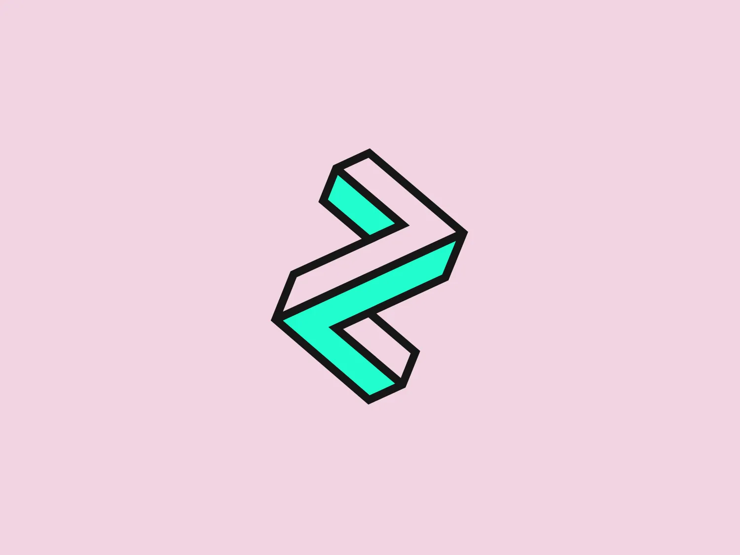The Zero Gravity logo features a stylized, abstract letterform that resembles an "S" or a directional arrow. Its linear design is modern and geometric, with clear, angular edges that convey movement and dynamism. The main color of the mark is a bright turquoise, while the outlines and inner shadows are black, adding depth and contrast. The logo displays a three-dimensional quality, made more pronounced by the use of perspective and shading, giving the impression that the figure is lifting off the surface.