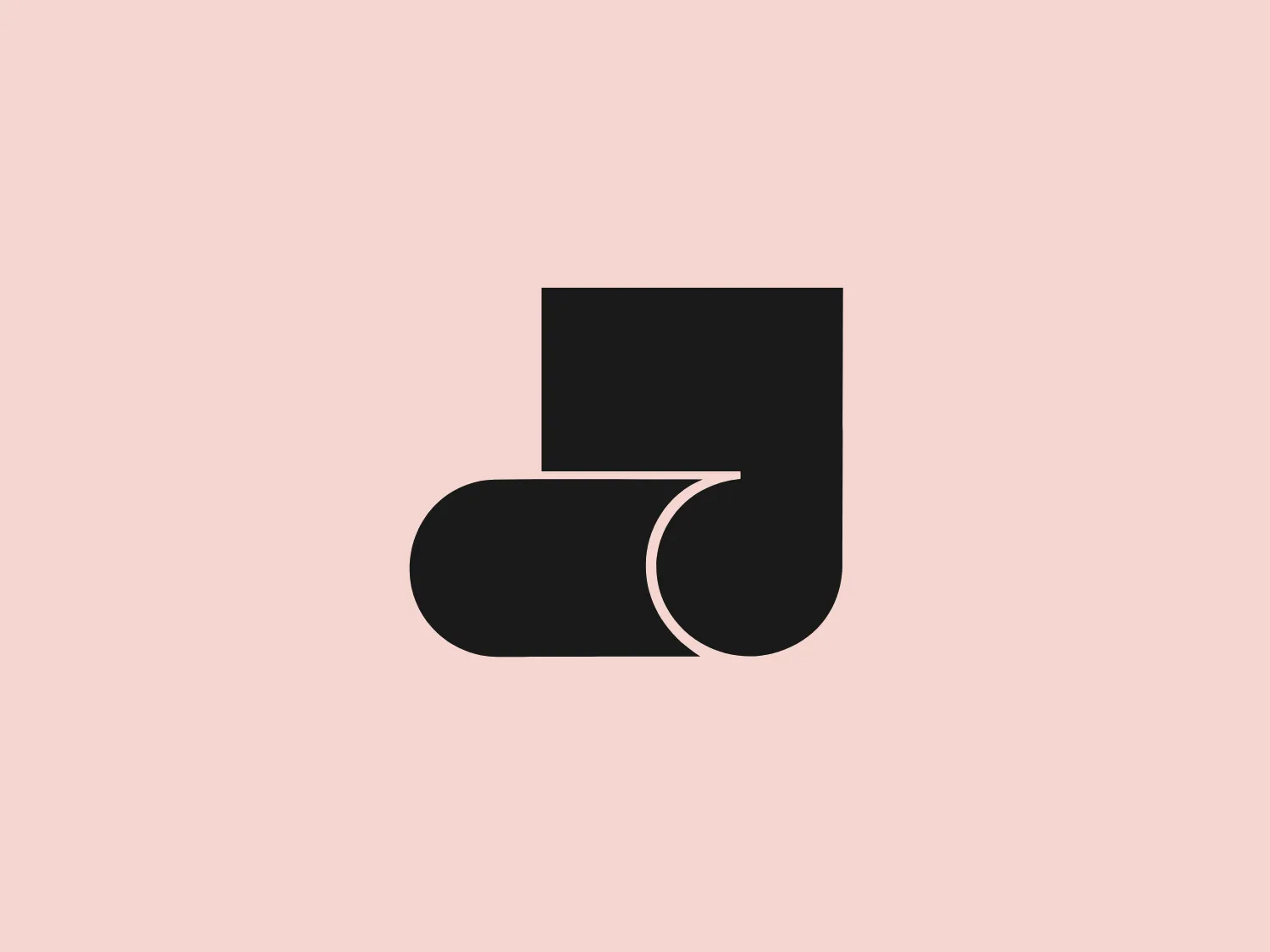 The Dispapeles logo features a stylized letter composed of geometric shapes with a bold and modern aesthetic. It consists of an upright, rectangle-like shape with a cutout on the bottom right that curves inward, and a curved shape resembling a backwards "C" that nestles against the cutout, creating a continuous and flowing design. The entire logo is rendered in a vibrant, solid pink color, giving it a fresh and energetic look. The shapes are devoid of any additional detailing, contributing to a clean and uncluttered visual impact. To complement this logo, a soft and neutral background would be ideal.
