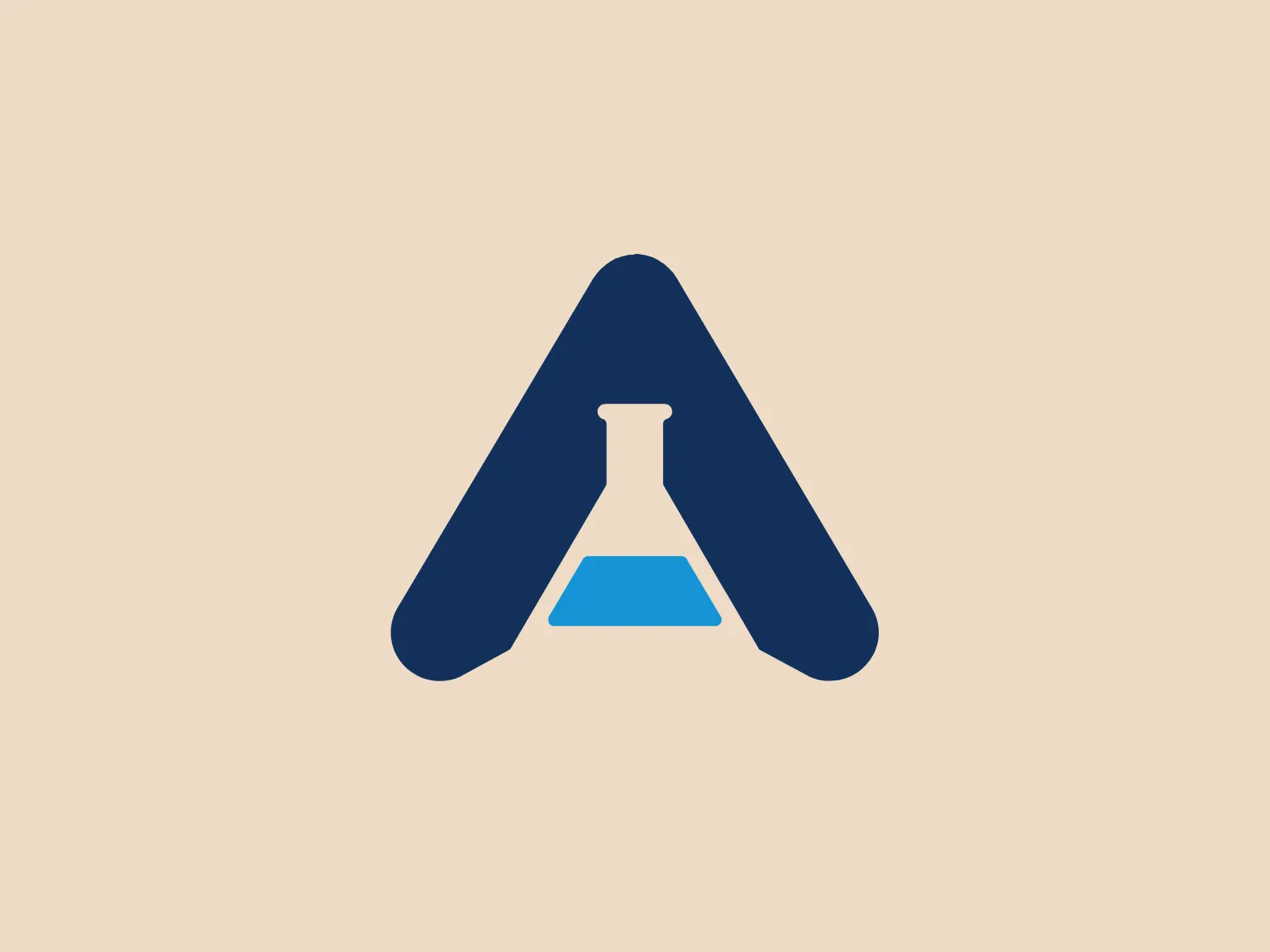 The Alchem logo features a stylized letter 'A' with the negative space forming the outline of a laboratory flask in the center. The primary color of the logo is a deep blue, with the flask detail highlighted in a lighter shade of blue. The bold and geometric shapes present a modern and precise aesthetic, implying technological or scientific expertise. The flask within the 'A' serves as a clever visual pun and connects the logo to themes of research, chemistry, and experimentation.