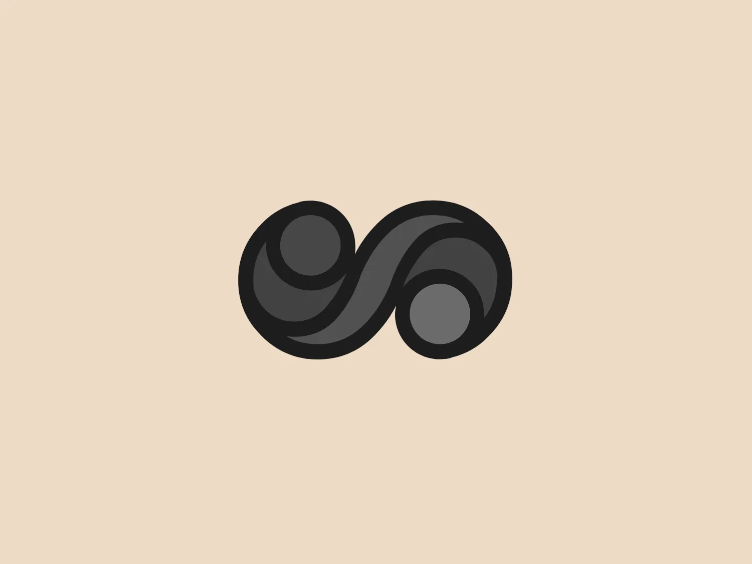 The Sandy Point Resorts logo features a stylized, infinite loop design with overlapping, fluid lines that create a sense of motion and continuity. At the intersections of the lines, there are two colored circles—a vibrant pink and a muted yellow—that add a pop of color against the subdued grayish-blue of the main form. This creates visual interest and helps to break up the continuity of the lines, adding depth to the design. The overall aesthetic is modern and minimalist, with a playful yet professional vibe, and the color palette suggests creativity and approachability.