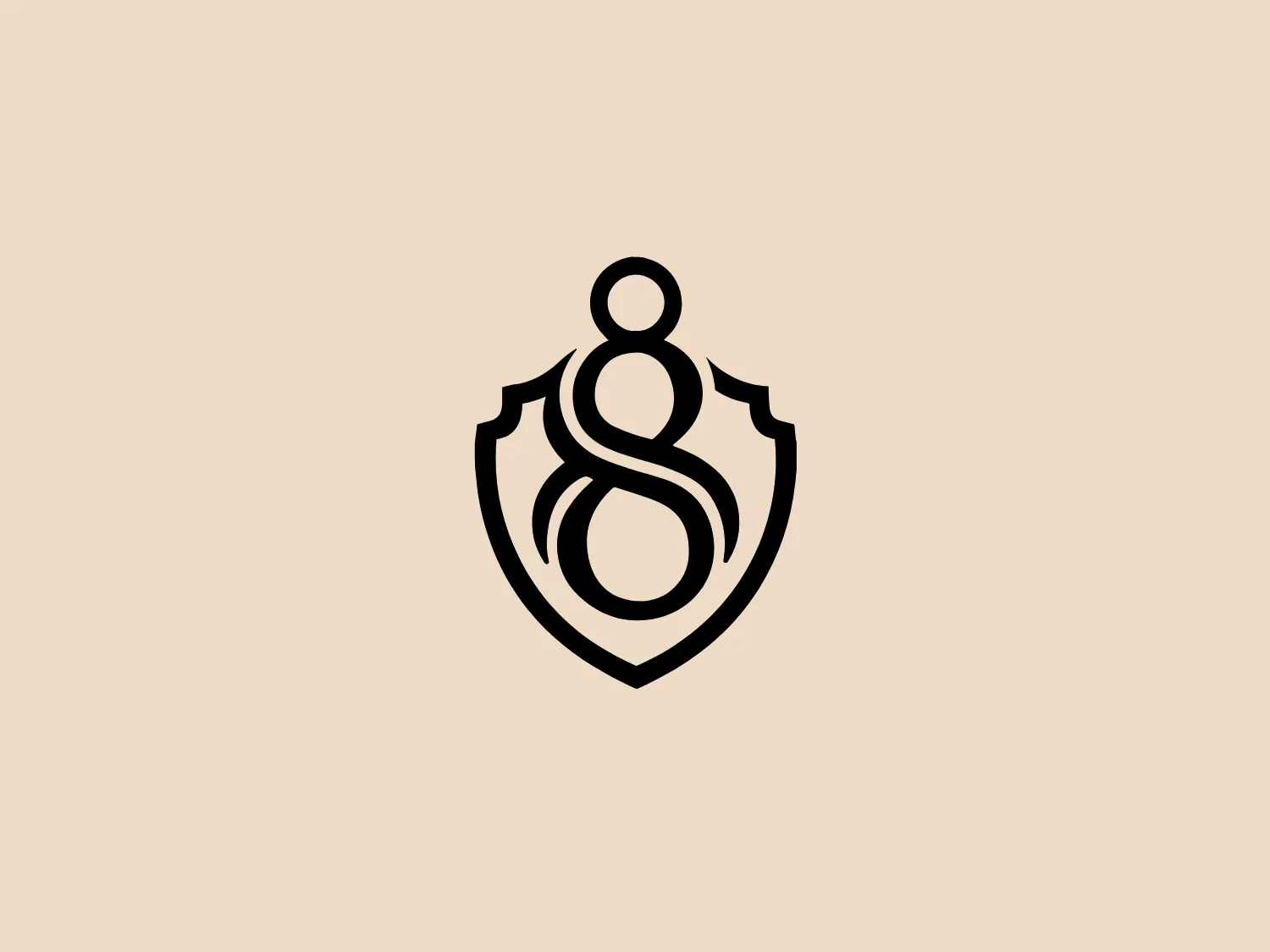 The Eight 732 logo is a bold and stylized design featuring a combination of shapes that create an abstract, emblematic symbol. At the center is a figure resembling an '8' or infinity loop, suggesting continuity or boundlessness, positioned above a shape that hints at a person's head or a top circle. The figure is enclosed by an outline resembling a shield, which conveys protection, strength, or security. The entire logo is black with clean lines and sharp curves, conveying a modern and professional appearance. Given the boldness of the Eight 732 logo, a light and neutral background color would complement it well.