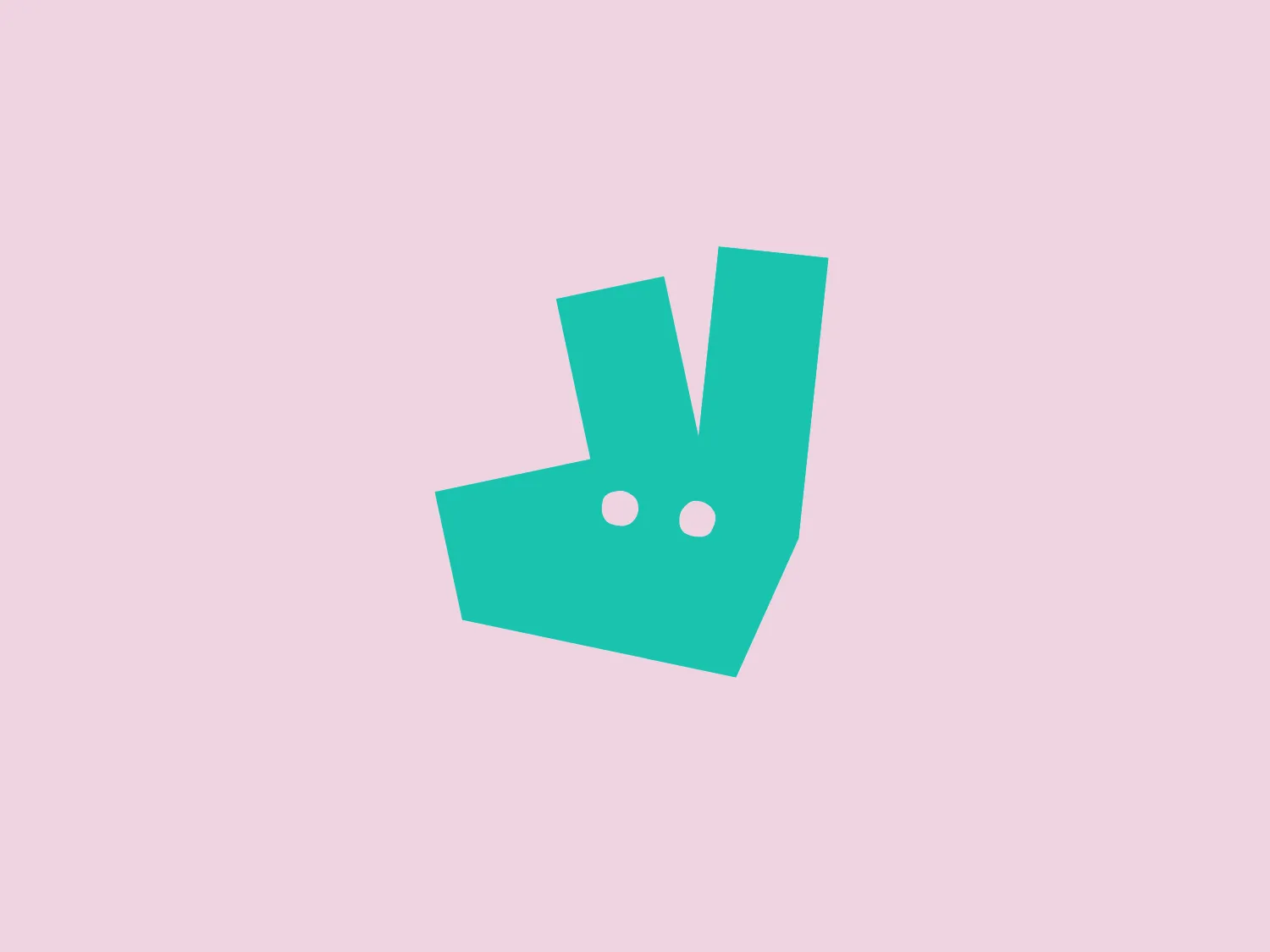 The Deliveroo logo features a stylized, geometric representation of a lowercase letter 'v' with rounded terminals and a playful, cut-in contour on the right side. This creates a sense of motion or a smiling face with two dots representing eyes. The bright, aqua-green color gives the logo a modern, minimalist, and friendly vibe, suggesting creativity and innovation.