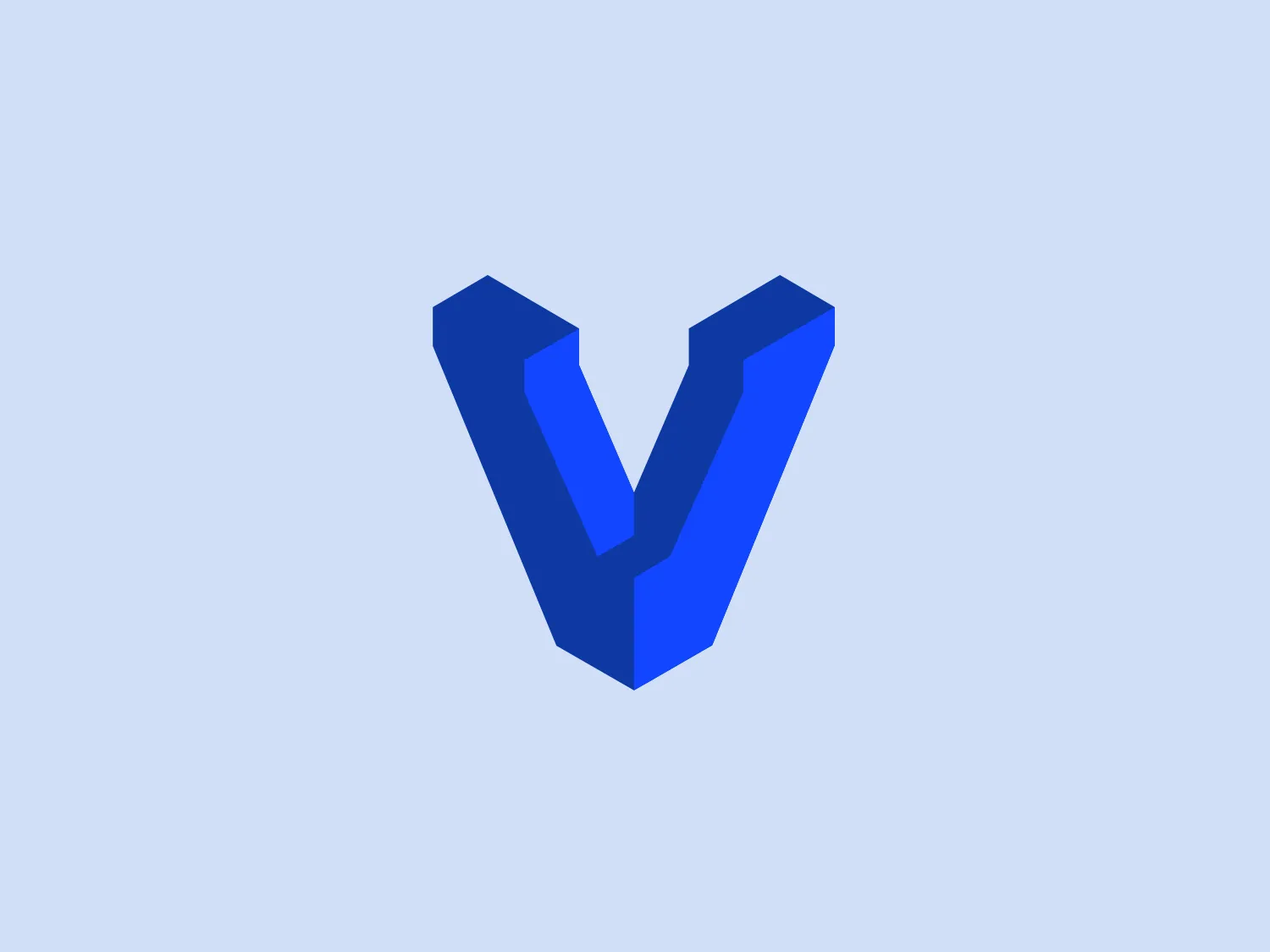The Vagrant logo features a stylized capital "V" with a 3D effect. It is composed of various shades of blue, from a deep navy to a bright sky blue, creating a sense of depth and dimensionality. The letter is designed with clean, sharp lines and angles that add to its modern and dynamic appearance. The darker shades outline the left side and the bottom of the "V", giving the impression that light is shining from the top right, while the lighter shades highlight the right side and imply a reflective surface. This logo conveys a sleek and professional look, suitable for a technology or finance company.