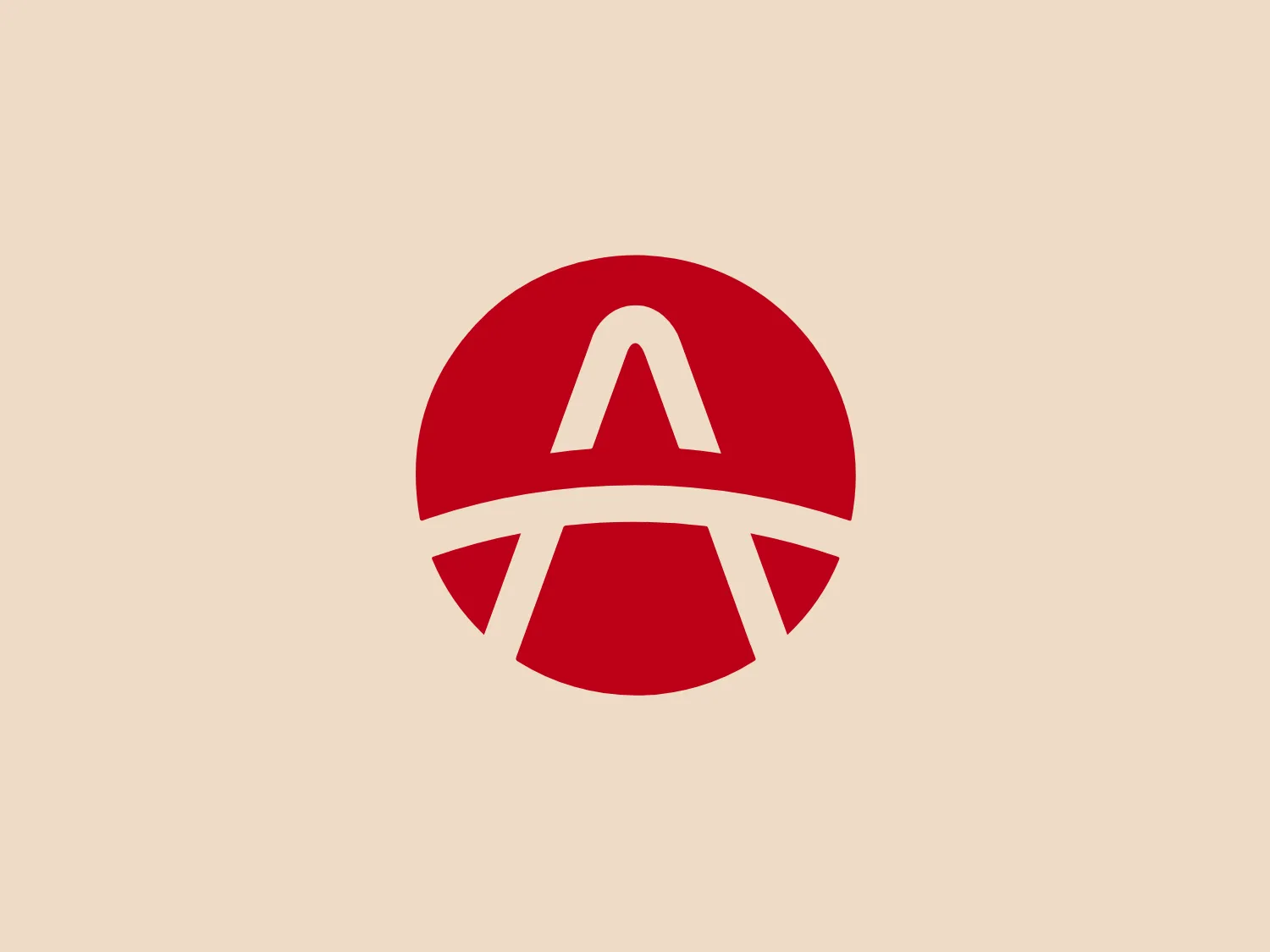 The Anchnet logo showcases a bold, stylized letter 'A' in white, set against a circular red backdrop. The 'A' is formed by three white segments, with the central segment extending above the top boundary of the circle, creating a dynamic effect. The circle is bisected by a white curved band, giving the impression of a horizon or a globe, and suggesting expansiveness. The letter's design is modern, with the use of negative space inviting a sense of sophistication and simplicity. The color palette is minimal, yet striking, with the contrast between red and white making the logo stand out.