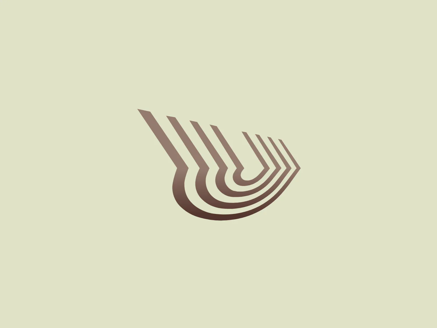 The Unigroup logo presents a stylized wing-like or checkmark form composed of layered lines that create a sense of motion or speed. The lines are curved and diminish in width as they extend outward. The color palette consists of gradients of brown, ranging from a light, sandy shade to a darker, richer brown. The overall design aesthetic is sleek, modern, and dynamic, suggesting movement and elegance. There is a subtle three-dimensional effect, as though the graphic is lifting off the surface.