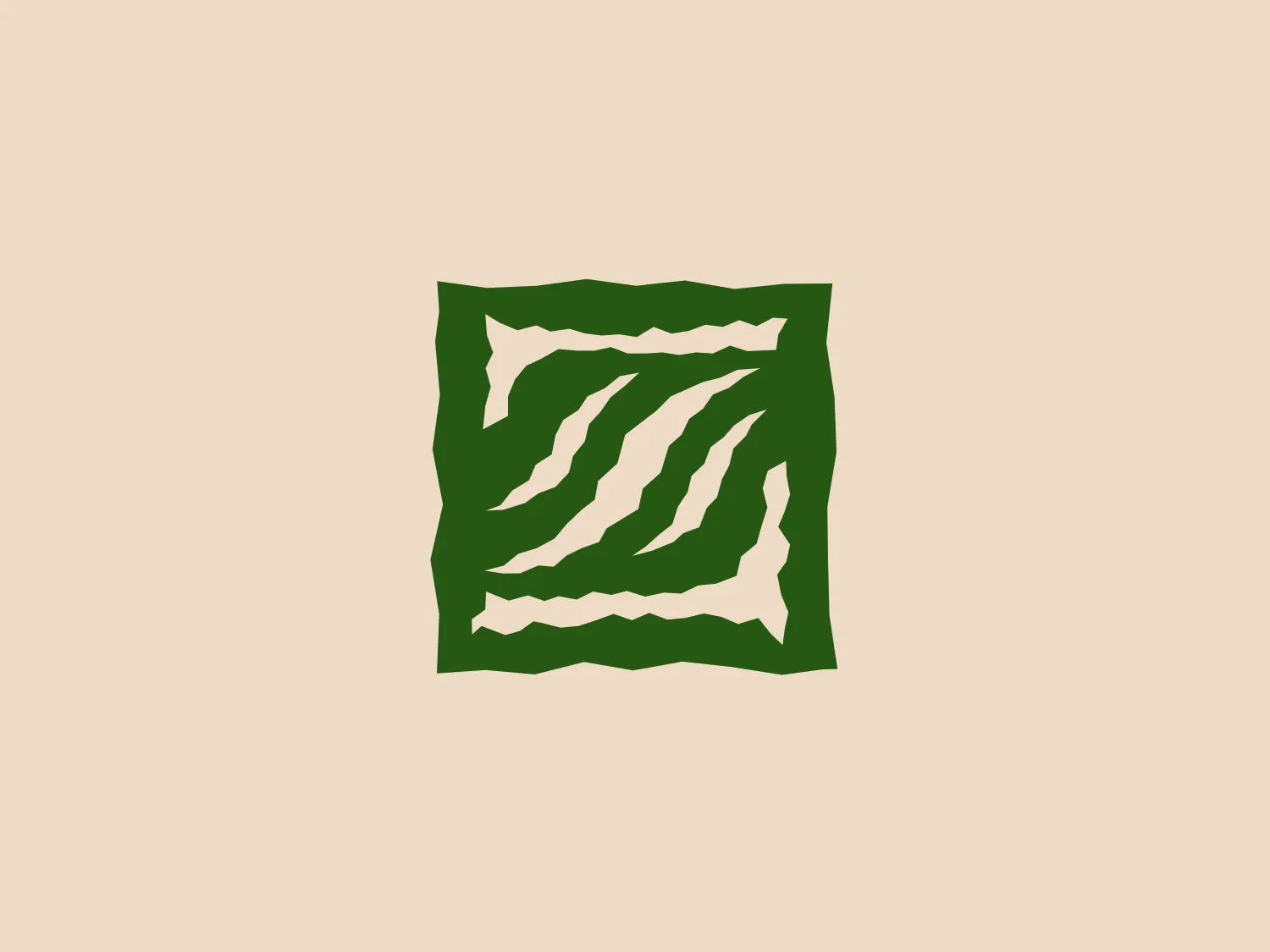 The Houston Zoo logo features a bold and abstract design with dynamic, jagged shapes forming a stylized letter "Z". The design is enclosed within a roughly square border and employs a vibrant, rich green color set against a solid white background, giving it a fresh and energetic look. The interplay of angles creates a sense of movement and modernity, making the logo visually striking. Given the vibrancy of the green, a neutral and light background color would complement it best.