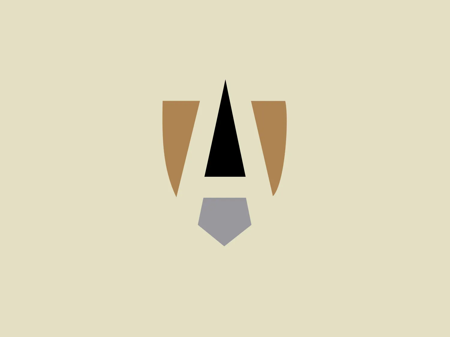 The Edward Abel logo is composed of a geometric configuration, featuring a central black triangle flanked by two larger, flat-colored shapes with rounded edges that appear tan or beige in color. Below the central triangle is a smaller, inverted pentagon in a cool gray tone. The overall aesthetic is modern and minimalist, possibly connoting stability or equilibrium due to the symmetrical placement of shapes. Given its sleek design, the logo likely belongs to a brand that values simplicity and contemporary styling.