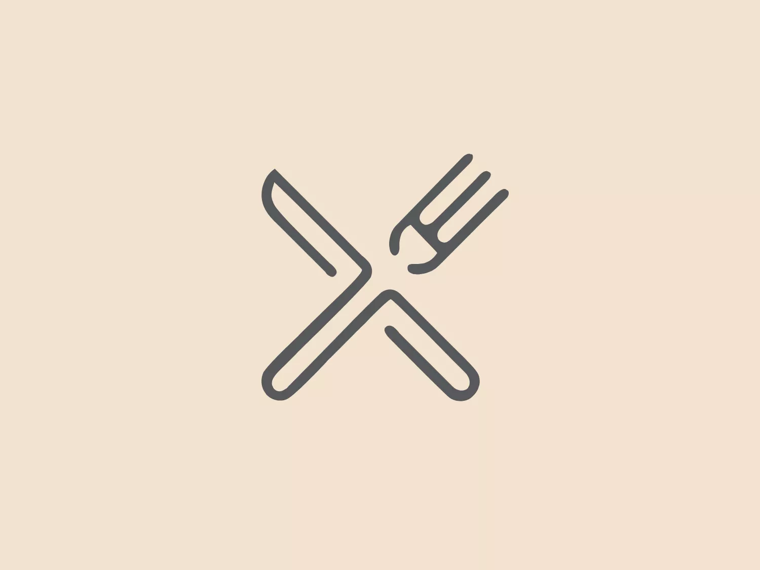 The Detox Project logo features a minimalist and modern design showing a stylized knife and fork crossed over each other to form an "X" shape. The clean lines and rounded ends create an elegant representation of dining utensils, with a monochromatic color scheme in soft grey for a sophisticated and contemporary feel. The focus remains on the utensils, serving as universally recognized symbols for food and eating.