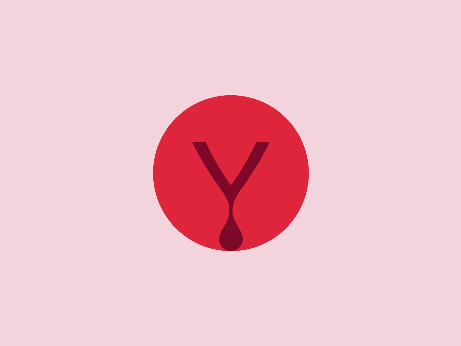 The Yuper logo is a minimalistic design featuring a stylized letter "Y" in a deep maroon color. Centered within a perfect circle against a soft pinkish-red background, the "Y" has a unique, single-line design with varying weight that adds a modern feel. The fluid, organic shape and absence of sharp angles give the logo a soft and approachable look, making it suitable for brands that value simplicity and elegance.