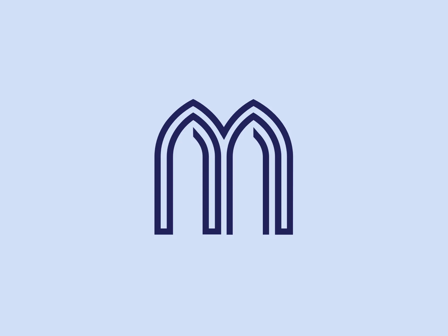 The Magdeburg Cathedral Schools logo is an abstract and minimalist depiction composed of sleek, curved lines interconnected to form a symmetrical design resembling an arch or a simplified "M" shape with a trio of peaks. The deep shade of blue contrasts well against light backgrounds, and the lines have a uniform thickness, emanating a clean, modern feel with smooth curves and sharp endpoints. This design could be interpreted as representing strength, stability, or inclusivity due to its rounded forms and sturdy structure.