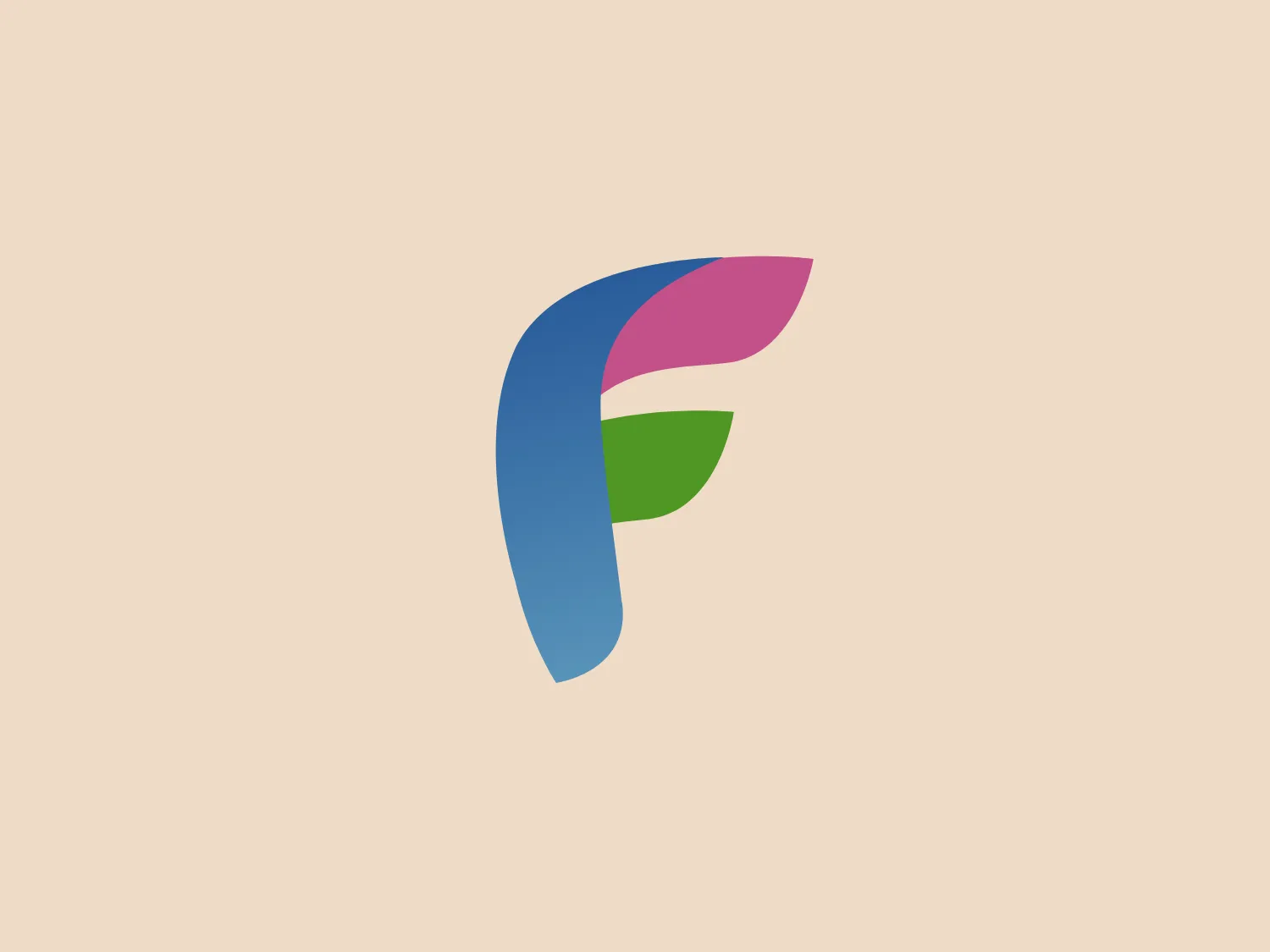 The Factrack logo features an abstract, stylized design consisting of three swoosh-shaped elements that interlock or overlay each other, suggesting motion or connectivity. The first shape on the left is a vibrant blue (#4593d1), the second shape overlaps in pink (#e91e63), and the third shapes tuck under the first two in a green color (#4caf50). The shapes have a modern and dynamic feel, with a curved form that suggests fluidity and flexibility. The color scheme is bright and engaging, implying creativity and innovation. The design is flat with no gradients or shadows, giving it a clean and contemporary look.