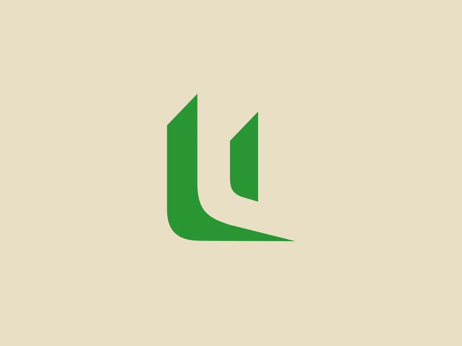 The Uniboard logo is a stylized green shape resembling a leaf and a shield, with pointed edges projecting upwards and a smooth curve forming the bottom right corner. It uses two shades of green; a darker tone outlines the left and top edges while a lighter shade fills the main body, creating a visual effect that adds depth and a sense of dimension. The minimalist design suggests growth, protection, and eco-friendliness, implying a modern and environmentally conscious brand identity. The aesthetic is clean and professional with a touch of organic appeal.
