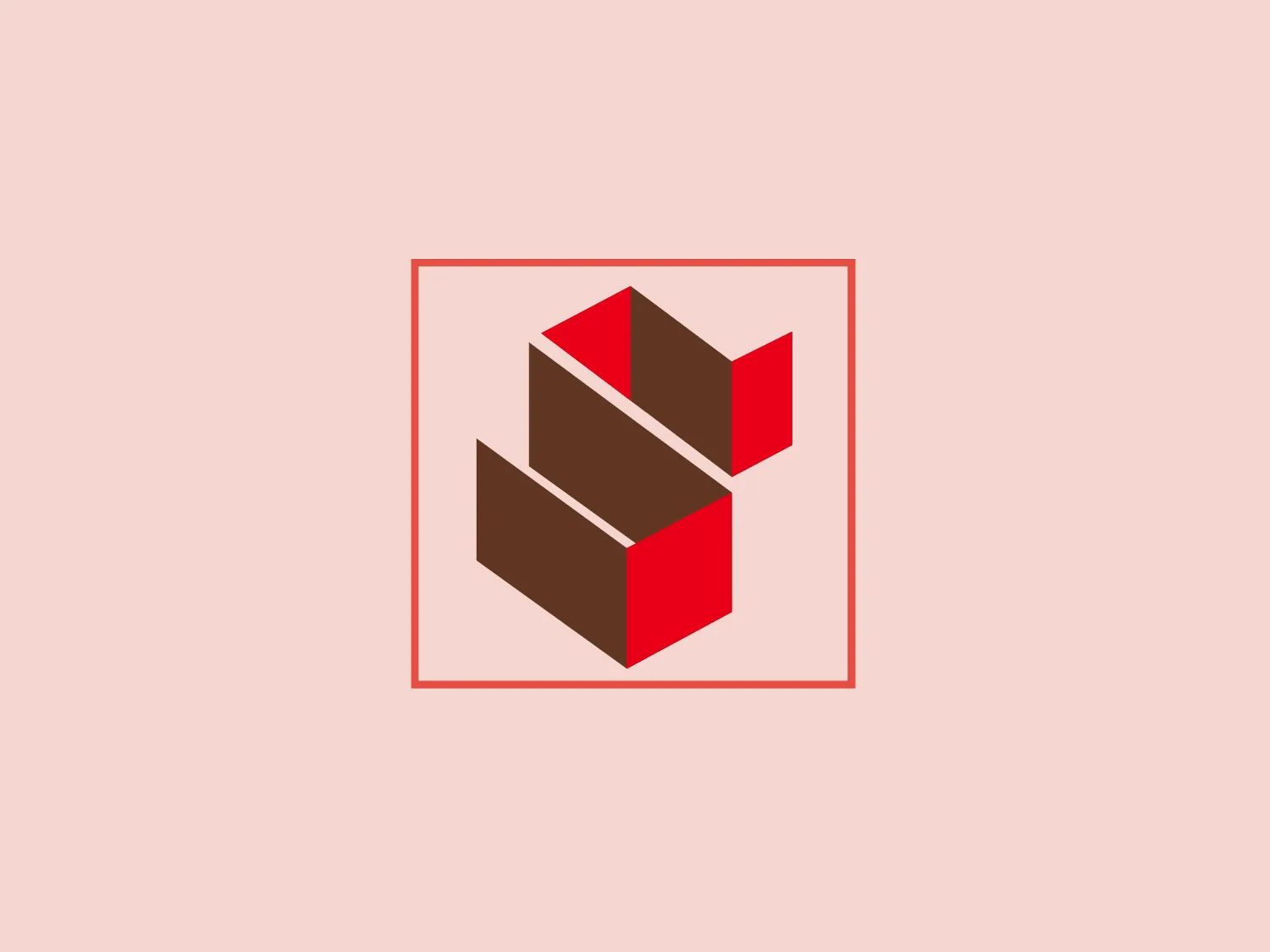 The Sincol logo features an abstract, three-dimensional geometric figure that resembles a stylized, incomplete cube constructed from separate parallelogram shapes. The design has a modern and minimalistic aesthetic with only three colors: a rich brown, a vibrant red, and a clean white background that highlights the figure. The shapes are arranged in a way that creates a sense of depth and motion, as if the parts of the cube are either assembling or disassembling. The outer square boundary, in a subtle red, frames the design neatly. Given the current color scheme of the Sincol logo, a light but slightly contrasting background would complement it well.