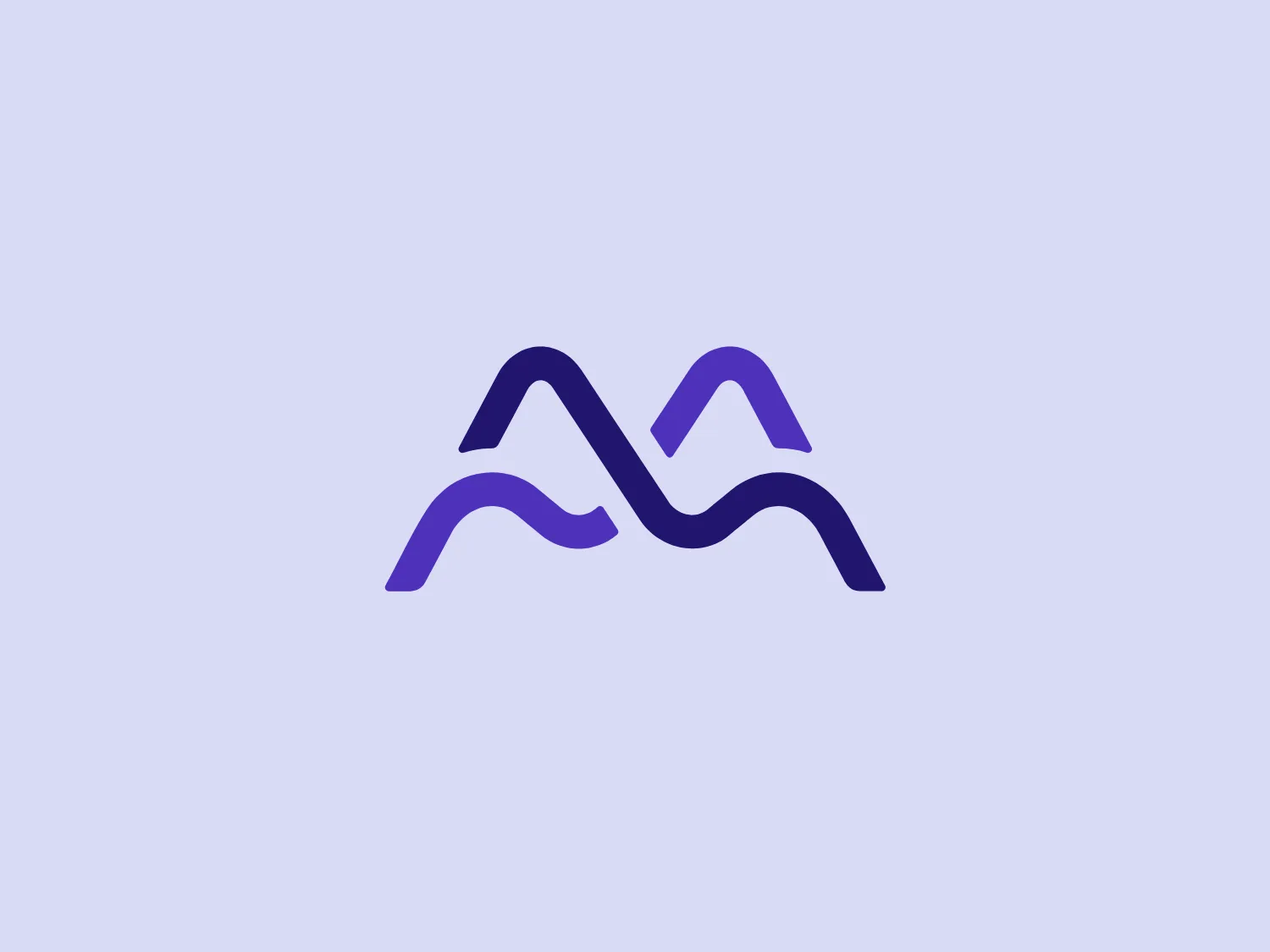 The image depicts a stylized logo consisting of a streamlined, abstract design that resembles two adjacent mountain peaks with smooth curves forming the slopes. The primary color used in the Meter Health logo is a deep shade of purple with a slight gradient, creating a sense of depth and dimension. The aesthetic is modern and minimalistic, suggesting a focus on nature, peaks, or reaching new heights. There are no additional embellishments, emphasizing a clean and contemporary look. This design could represent outdoor organizations, achievement-oriented brands, or tech companies with a nod to climbing or overcoming challenges.