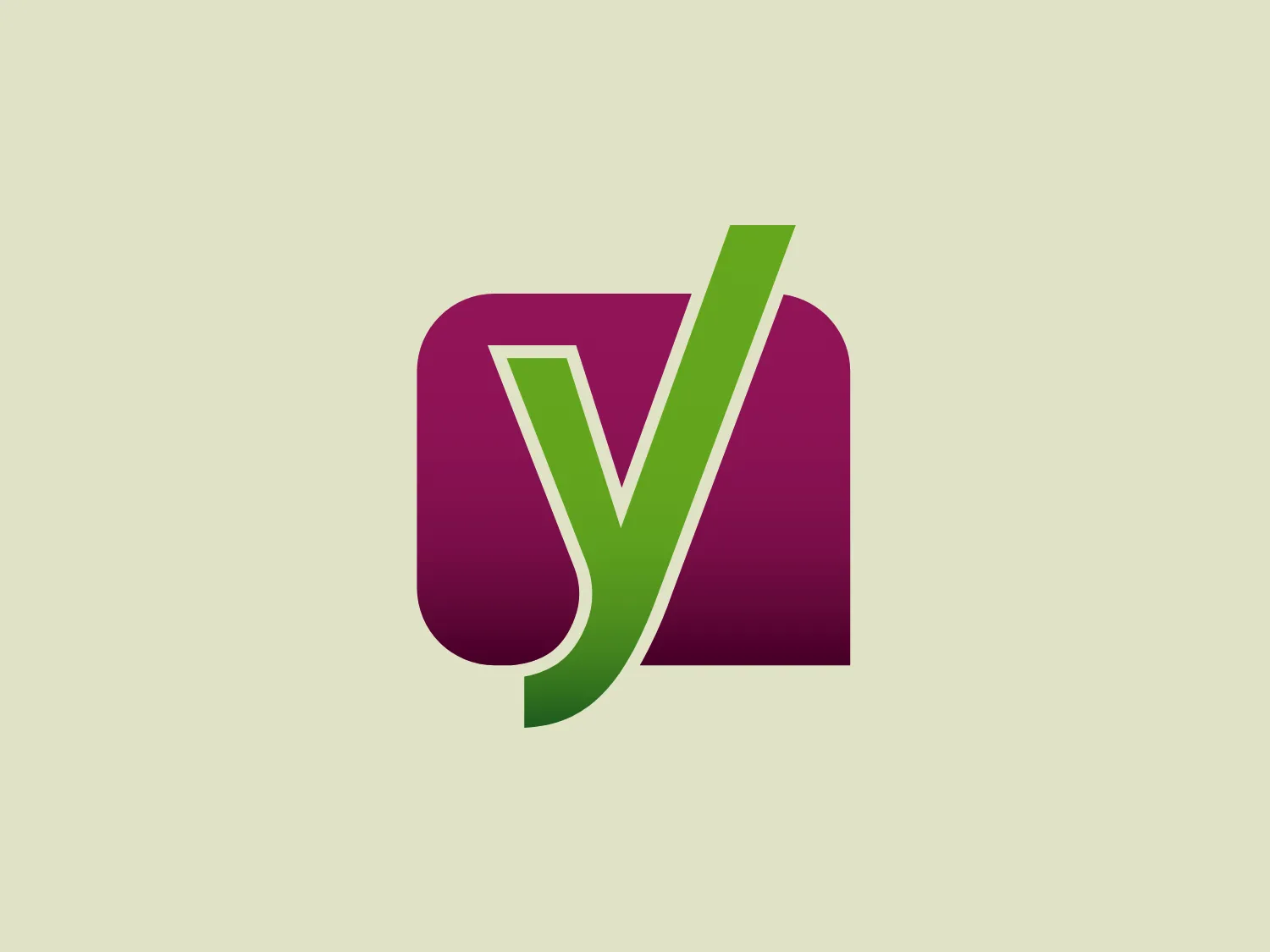 The Yoast logo features a stylized, abstract design with an organic feel. It combines a sharp, leaf-like element in bright green with a rich purple backdrop shape that resembles a rounded square or cushion. The green element has smooth curves and a point that gives the impression of growth or vitality. The purple backdrop has softened corners, providing a sense of depth and highlighting the green figure. The overall design aesthetic is modern and dynamic, suggesting innovation or nature-inspired themes.