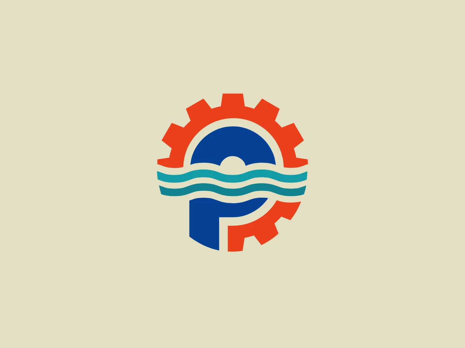 The City of Pawtucket logo showcases a modern and dynamic design, with a stylized circular gear or cog in vibrant orange on the right side blending seamlessly into a bold blue 'P' or pillar shape on the left, symbolizing stability and structure. Two wavy aqua lines encircle the central design, suggesting motion or fluidity, possibly alluding to water or connectivity. The use of complementary colors results in a technical and industrial aesthetic with a touch of elegance and movement.