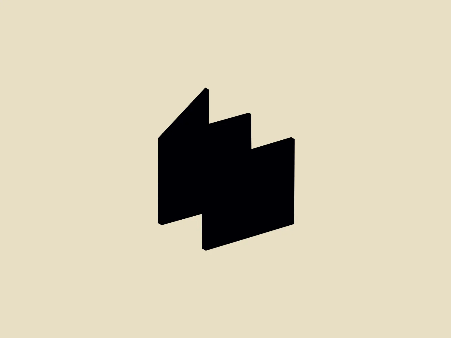 The National Women's History Museum logo features bold, black geometric shapes that create an abstract design. Two overlapping irregular quadrilateral shapes form the logo, with the upper shape resembling a skewed 'L' or an arrow pointing upwards and to the right, and the lower shape resembling a skewed 'U' or a bracket. This modern and bold logo creates a simple yet dynamic visual, suggesting movement or a transformative process through the interaction of the shapes.